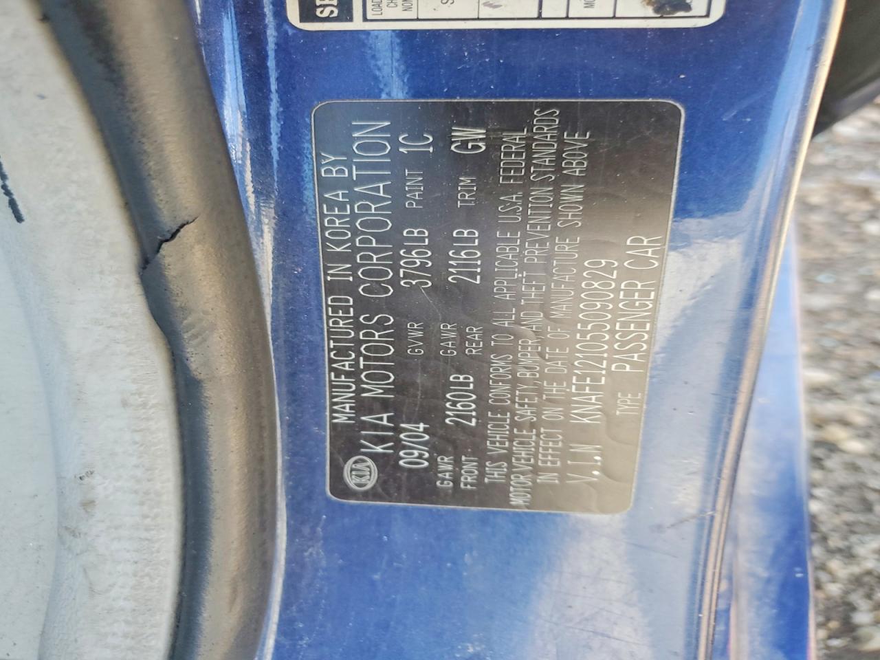 2005 Kia Spectra Lx/ex Blue vin: KNAFE121055090829