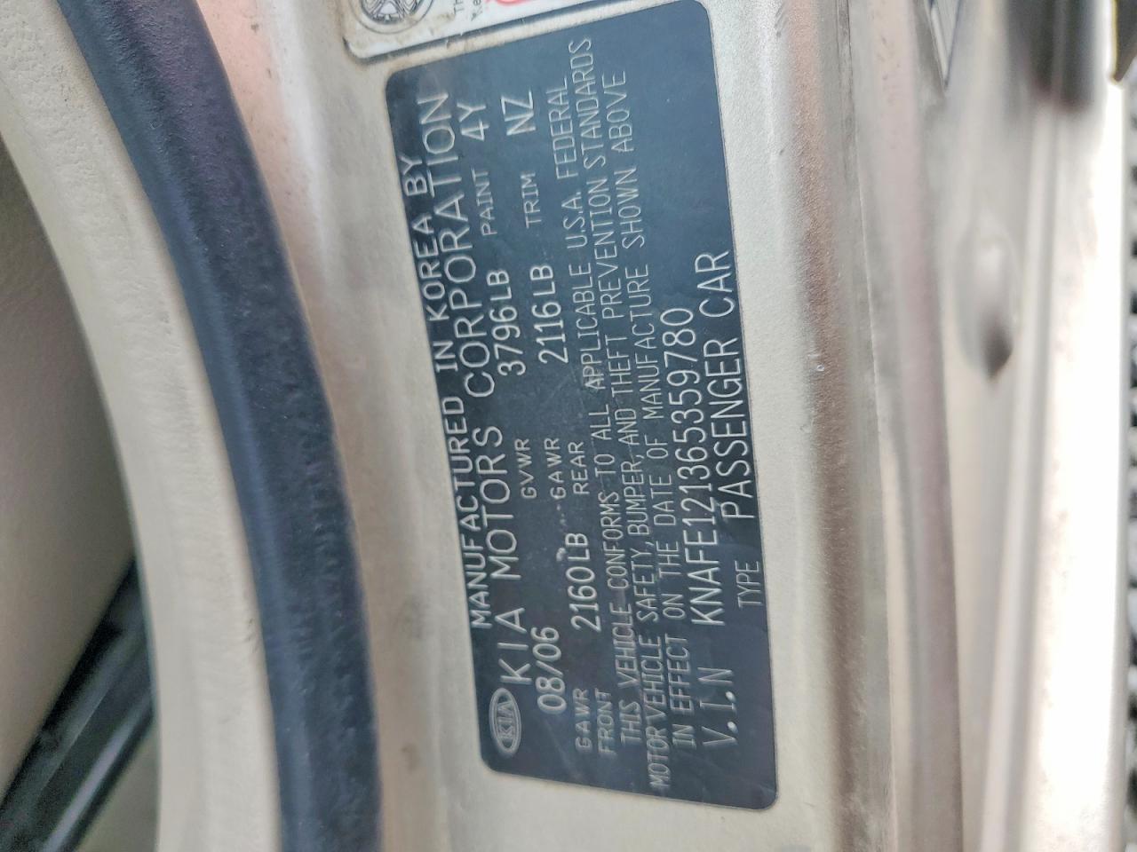 2006 Kia Spectra Ex Tan vin: KNAFE121365359780