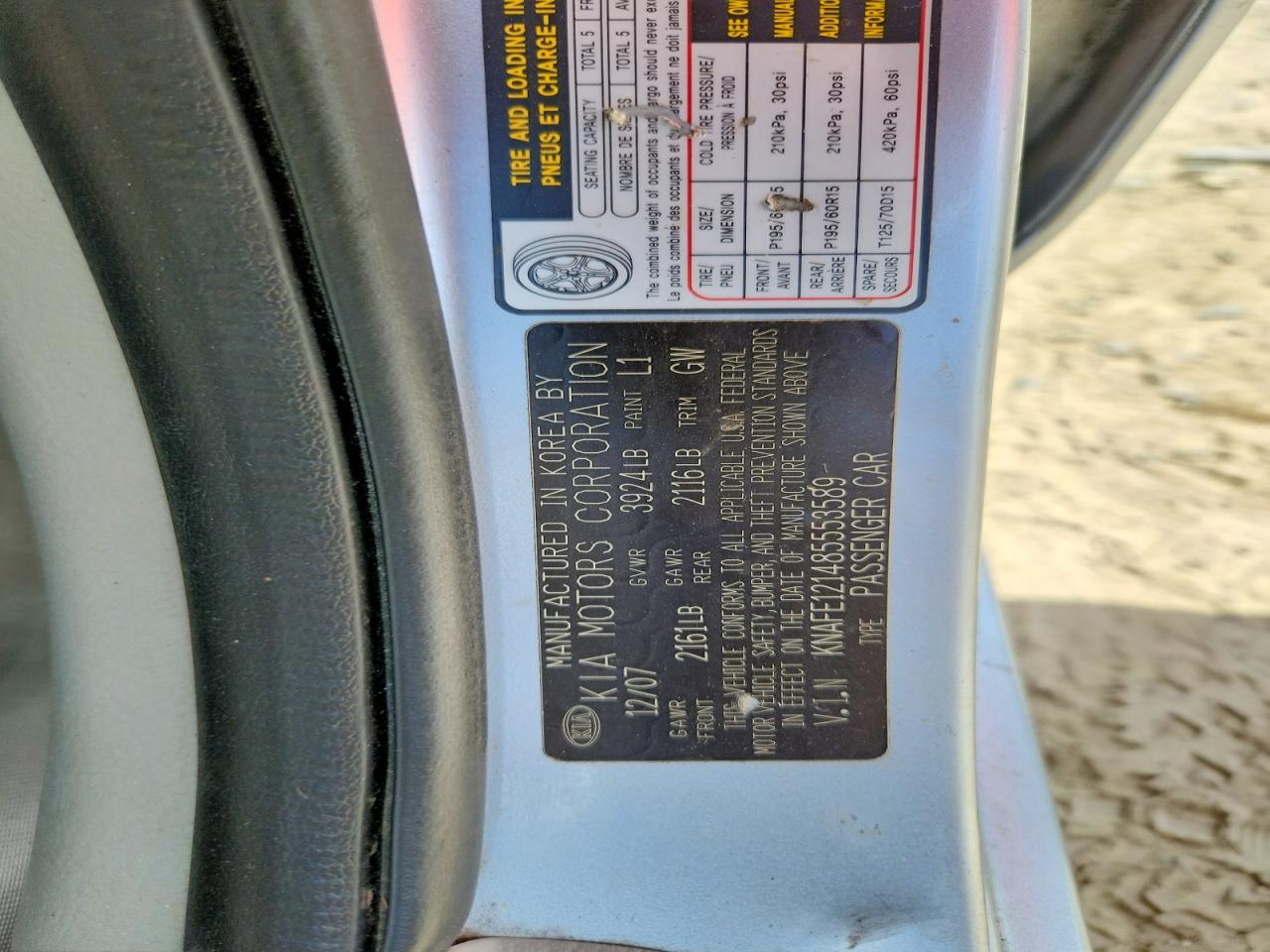 2008 Kia Spectra Lx Blue vin: KNAFE121485553589
