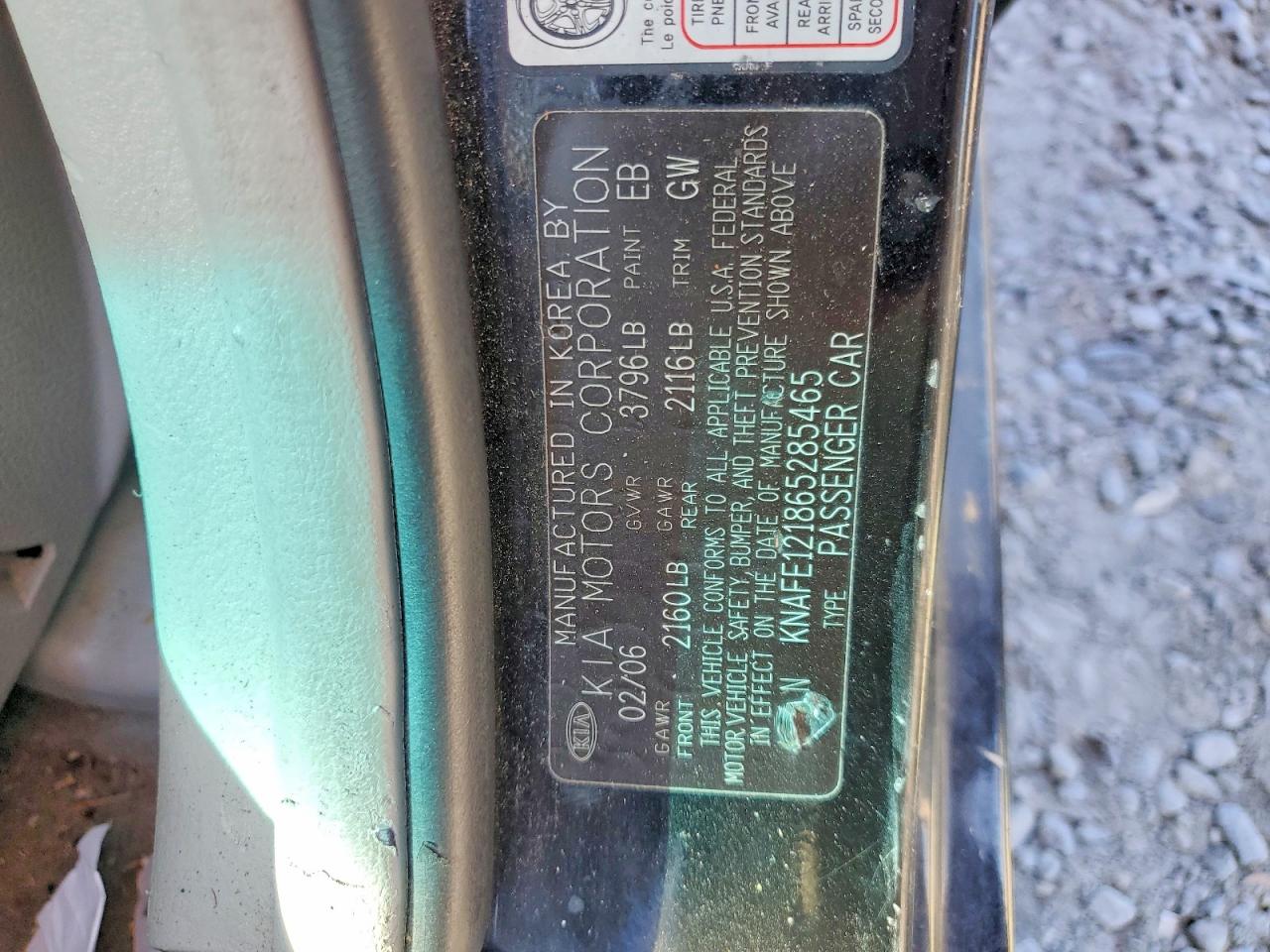 2006 Kia Spectra Ex Black vin: KNAFE121865285465