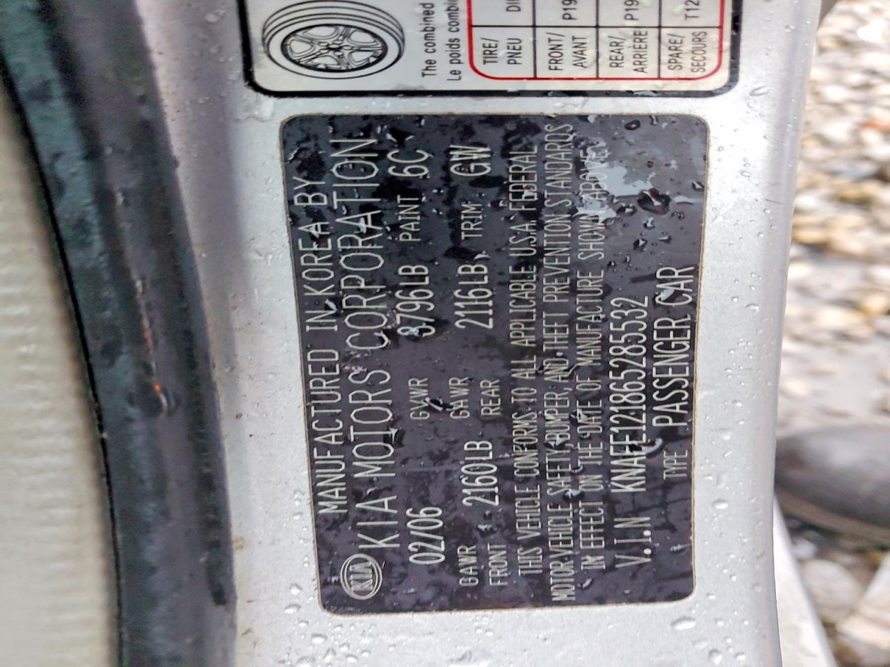 2006 Kia Spectra Ex Silver vin: KNAFE121865285532