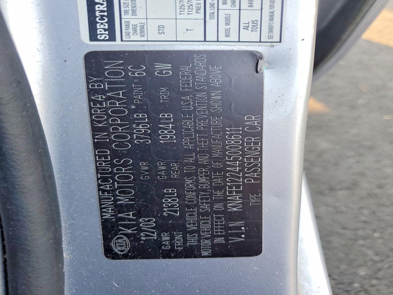 2004 Kia Spectra Lx Silver vin: KNAFE122445008611