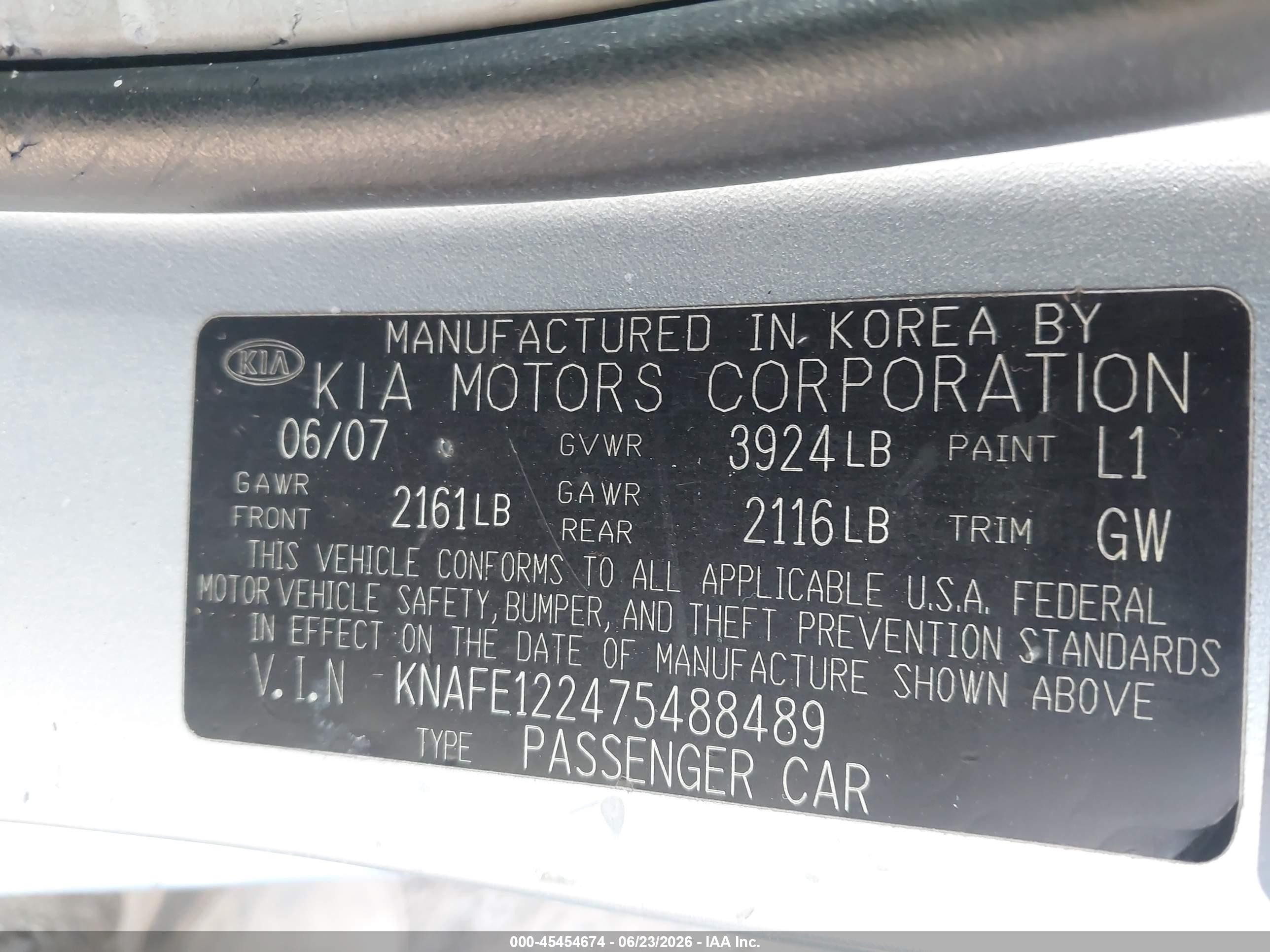 2007 Kia Spectra Ex Серебряный vin: KNAFE122475488489