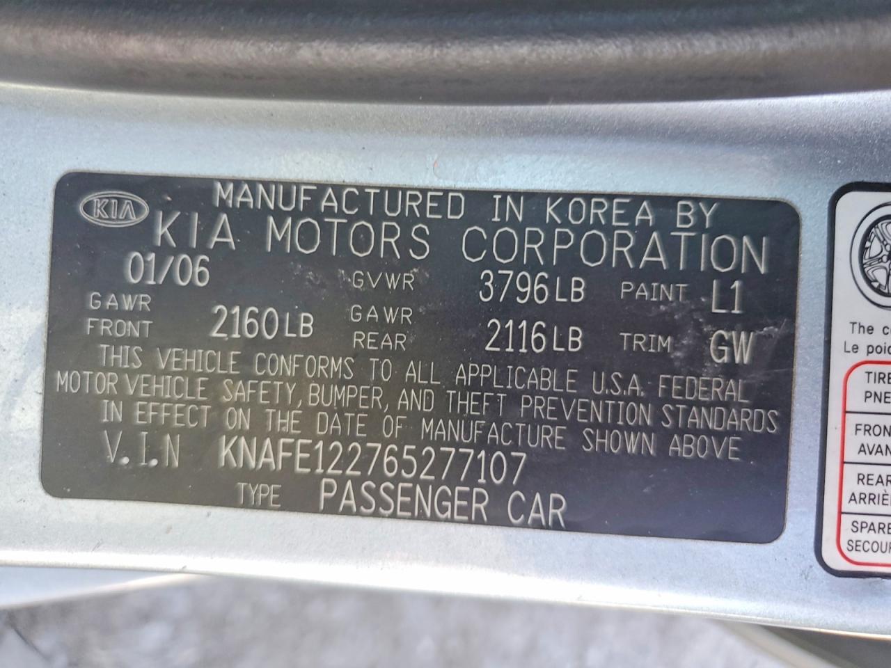 2006 Kia Spectra Ex Silver vin: KNAFE122765277107