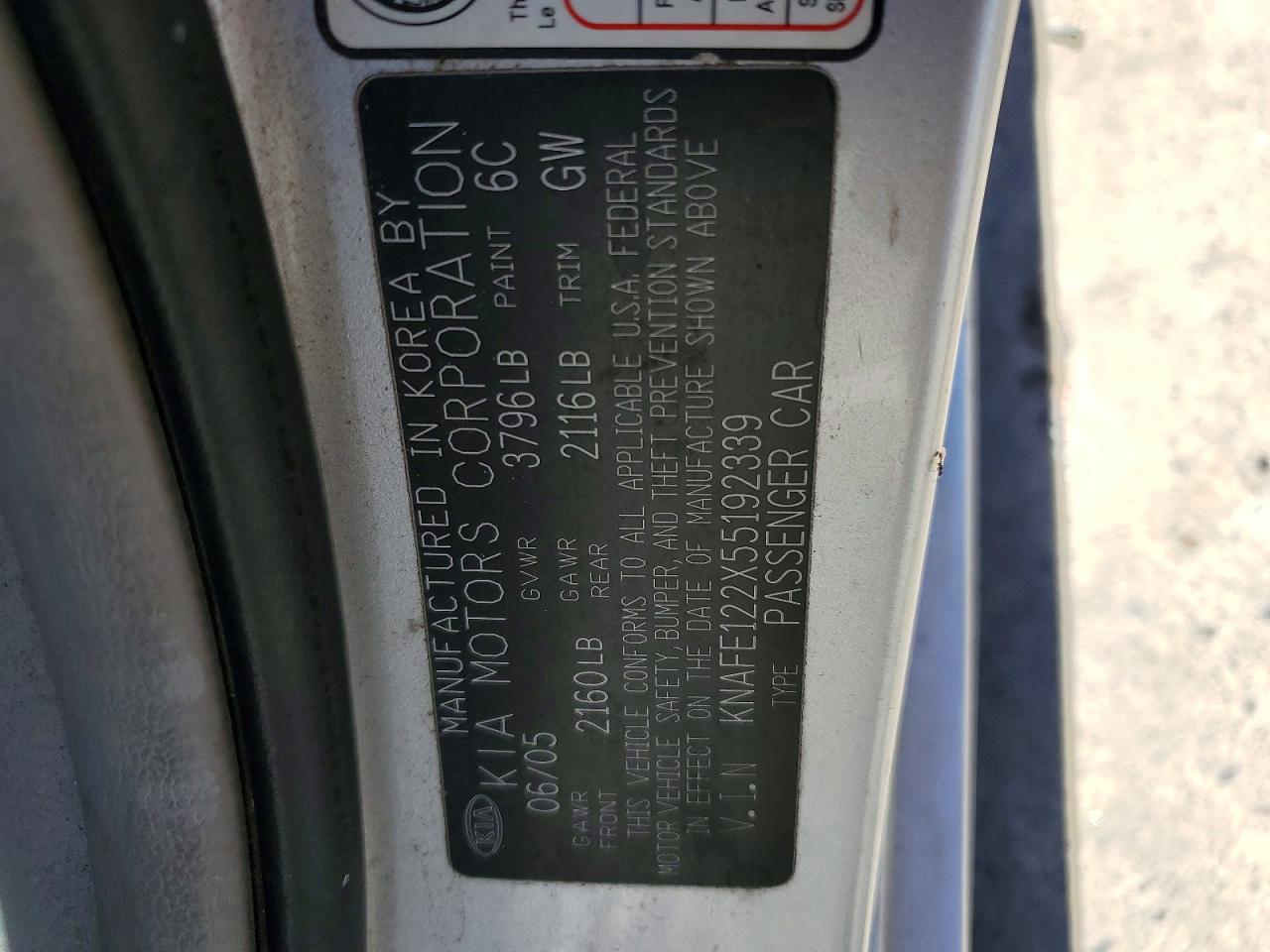 2005 Kia Spectra Lx Silver vin: KNAFE122X55192339