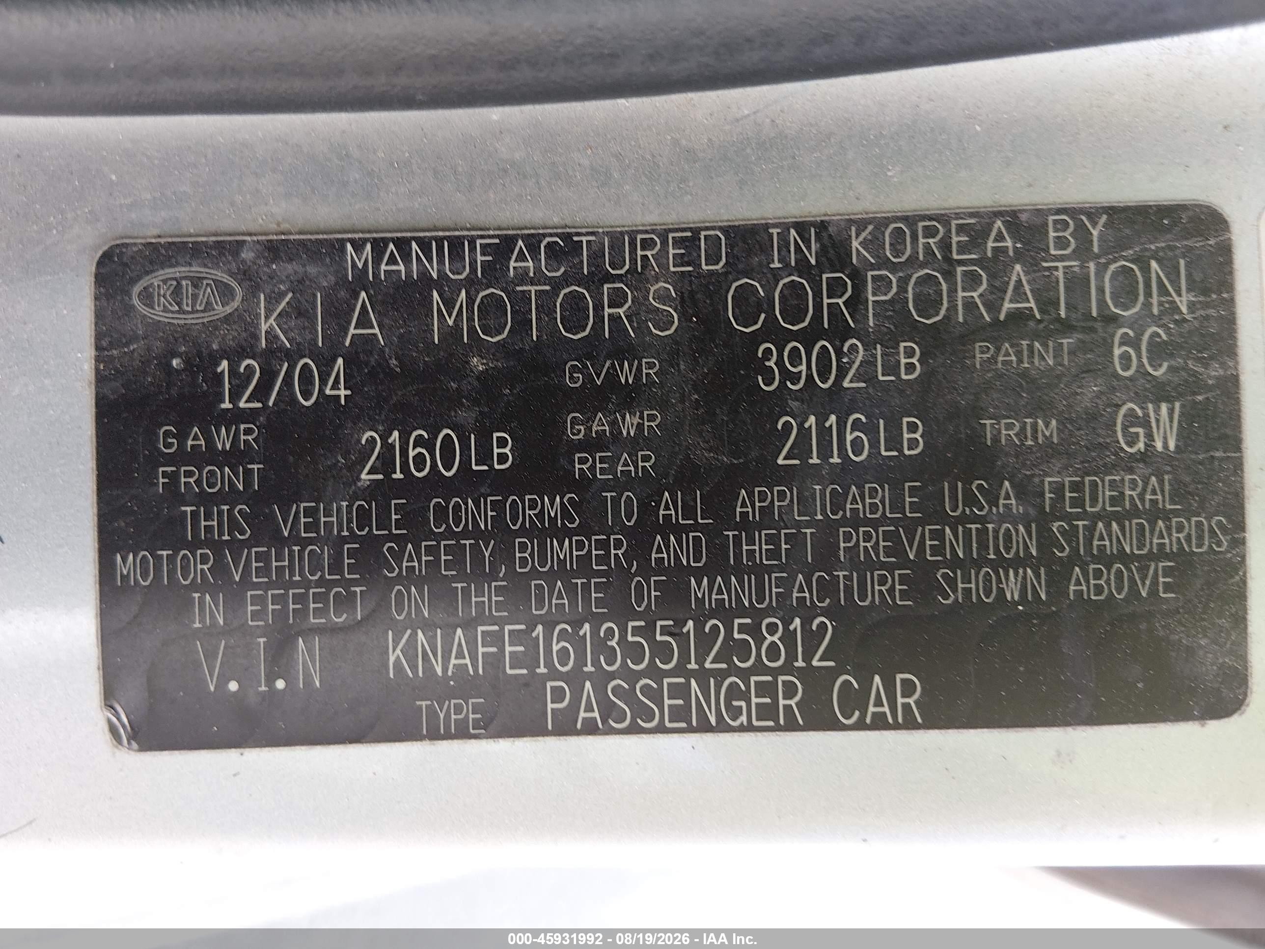 2005 Kia Spectra5   Silver vin: KNAFE161355125812