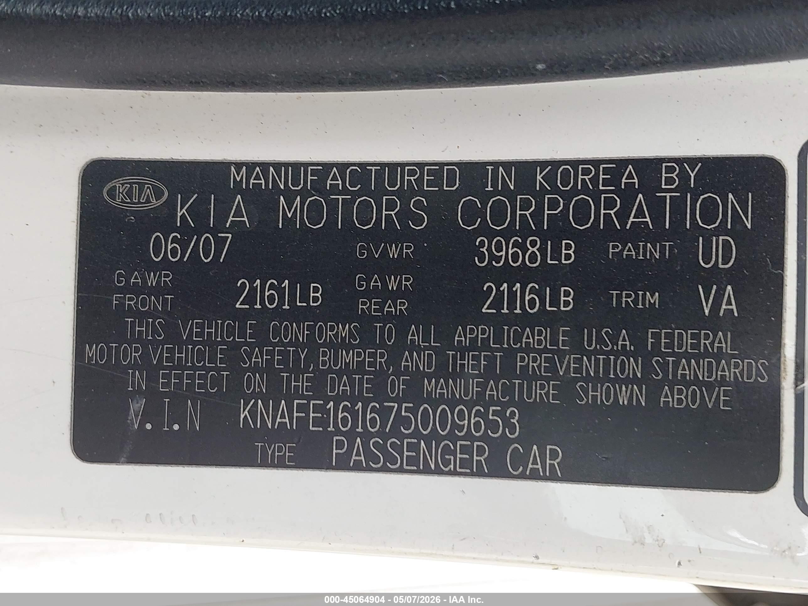 2007 Kia Spectra5 Sx White vin: KNAFE161675009653