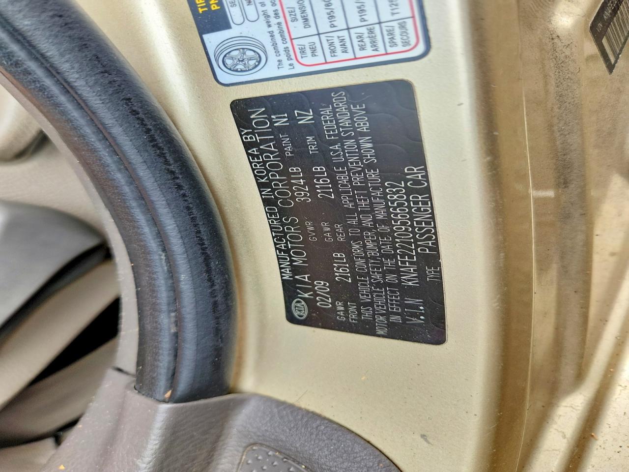 2009 Kia Spectra Ex Gold vin: KNAFE221095665832