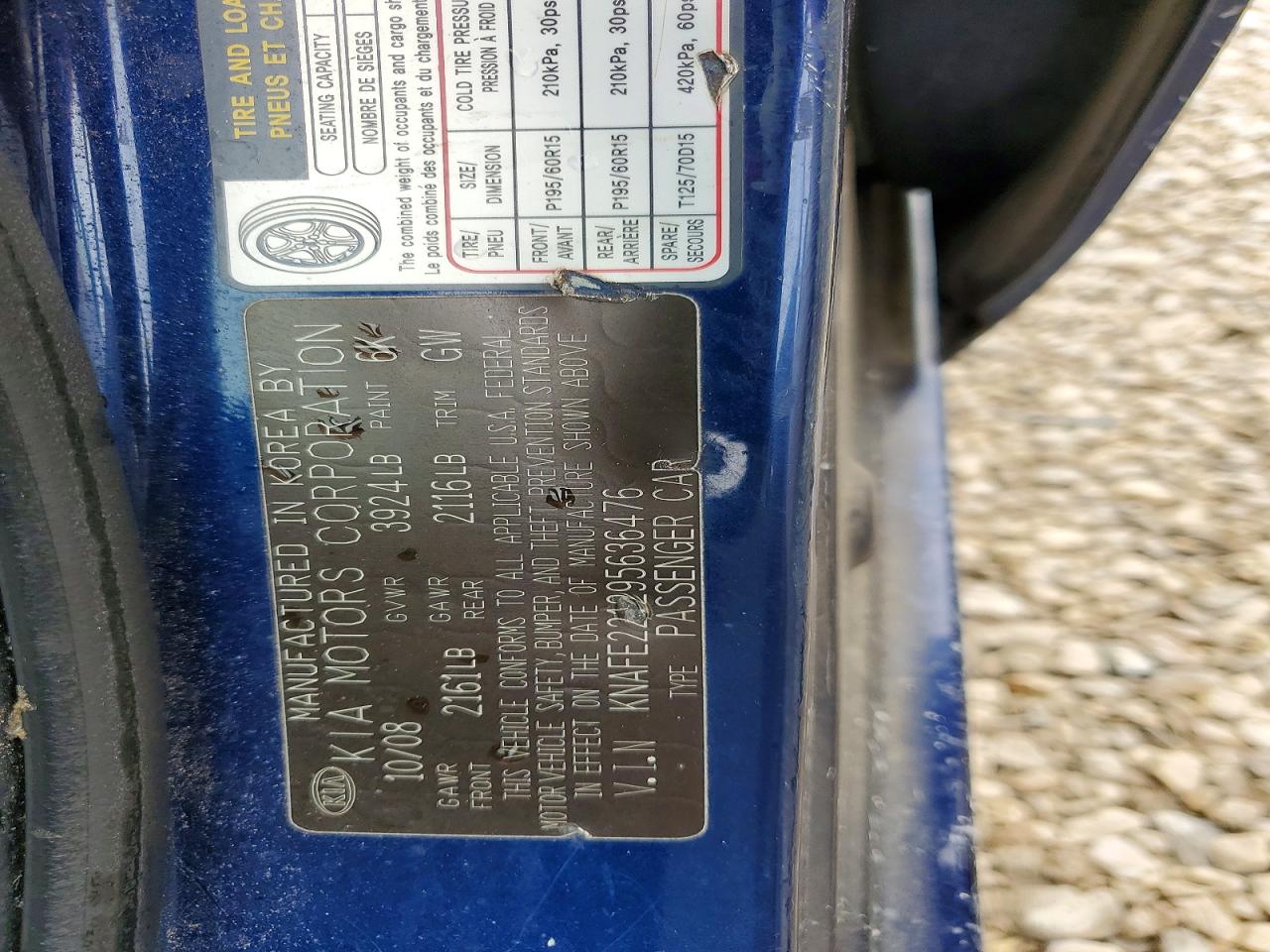 2009 Kia Spectra Lx Blue vin: KNAFE221295636476