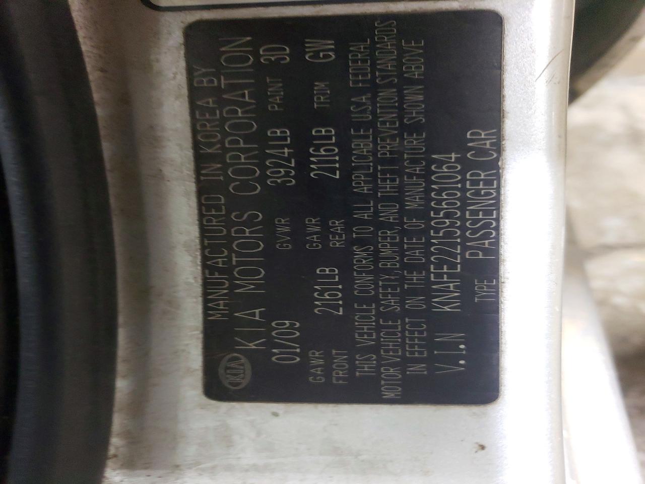 2009 Kia Spectra Lx Silver vin: KNAFE221595661064