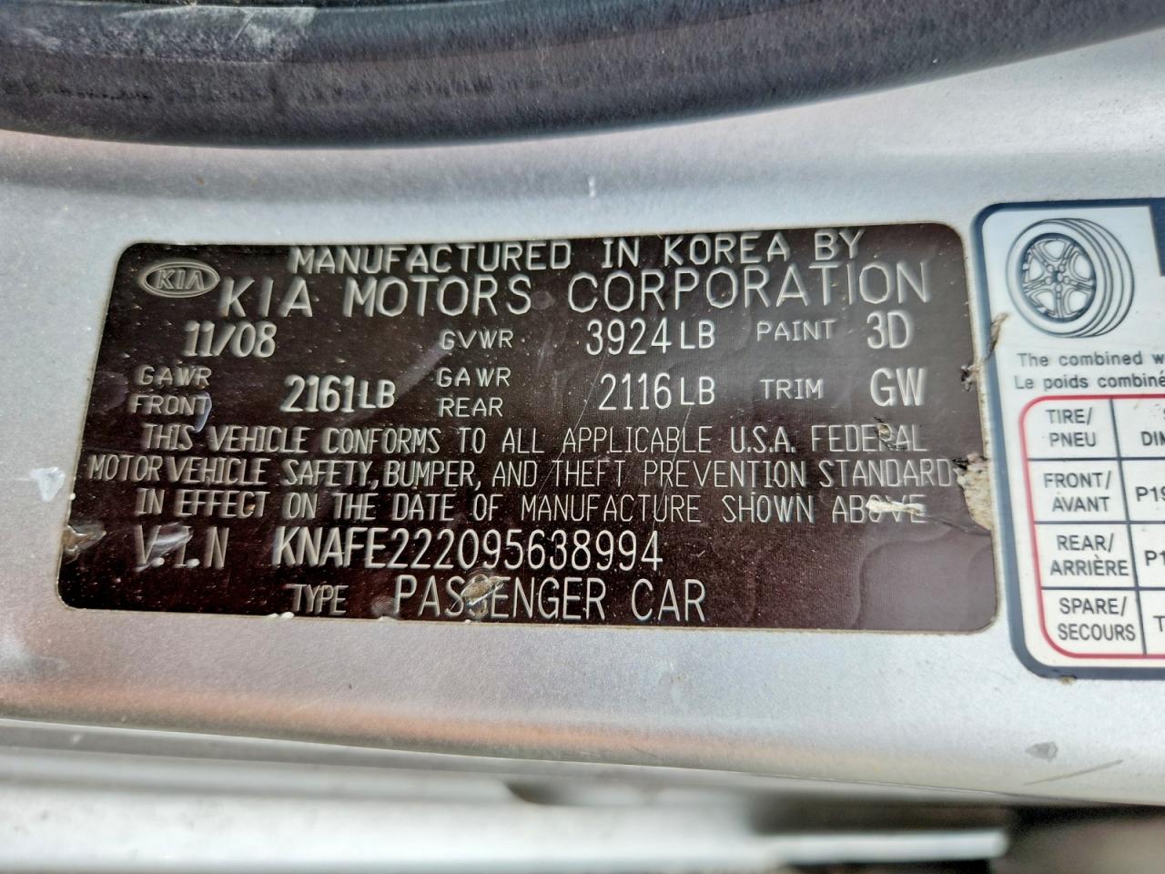 2009 Kia Spectra Lx Silver vin: KNAFE222095638994