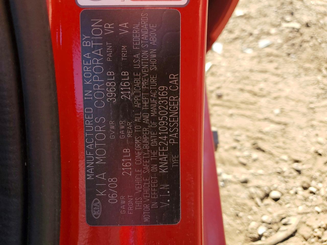 2009 Kia Spectra Sx Red vin: KNAFE241095023169