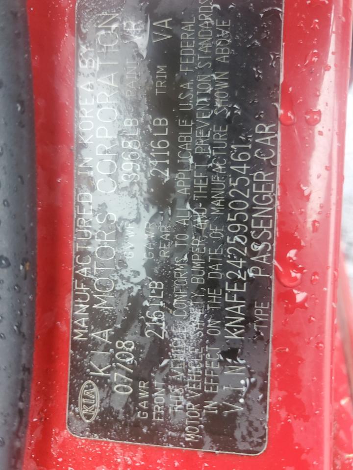 2009 Kia Spectra Sx Red vin: KNAFE242595025461