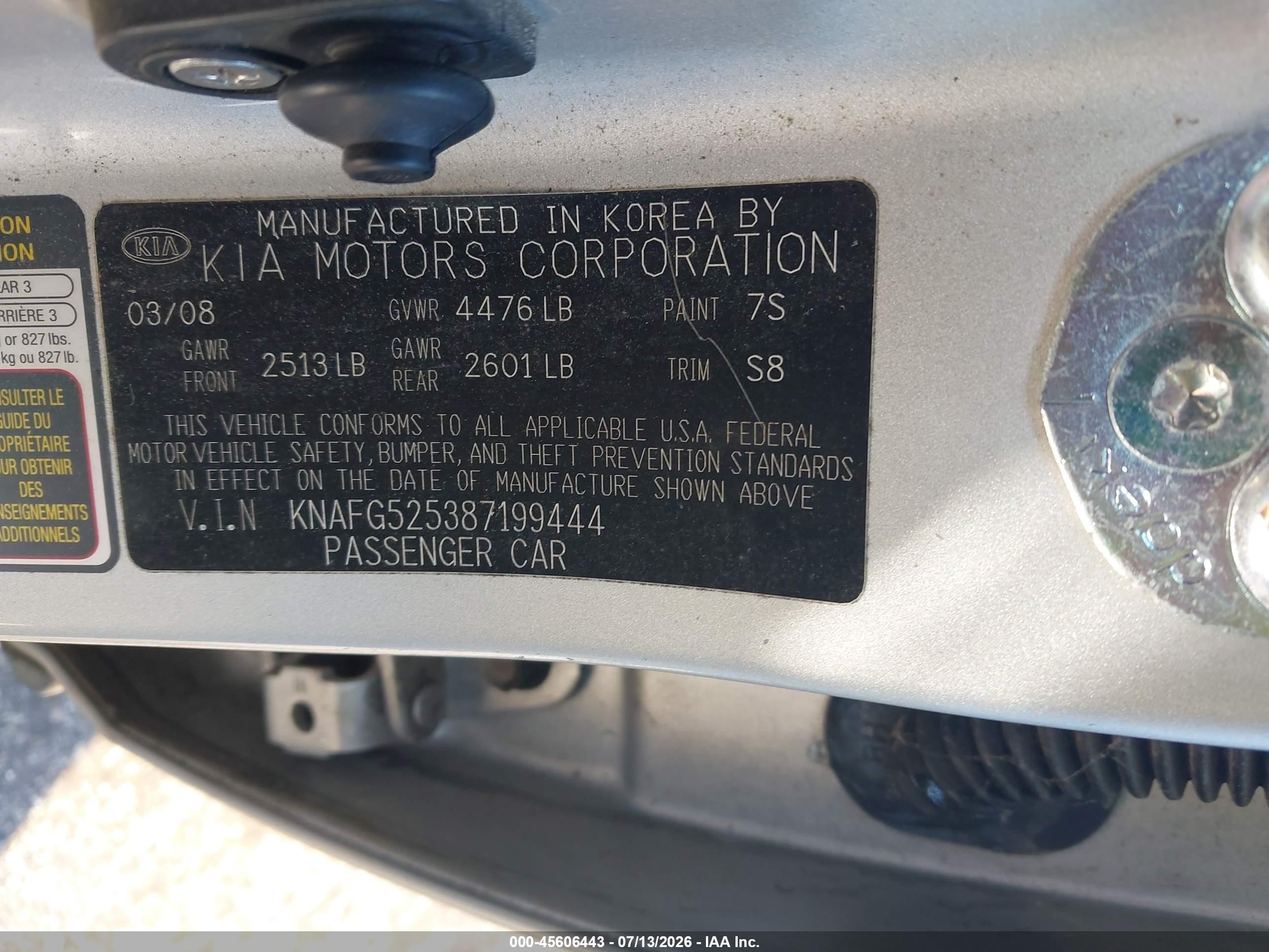 2008 Kia Rondo Ex Silver vin: KNAFG525387199444