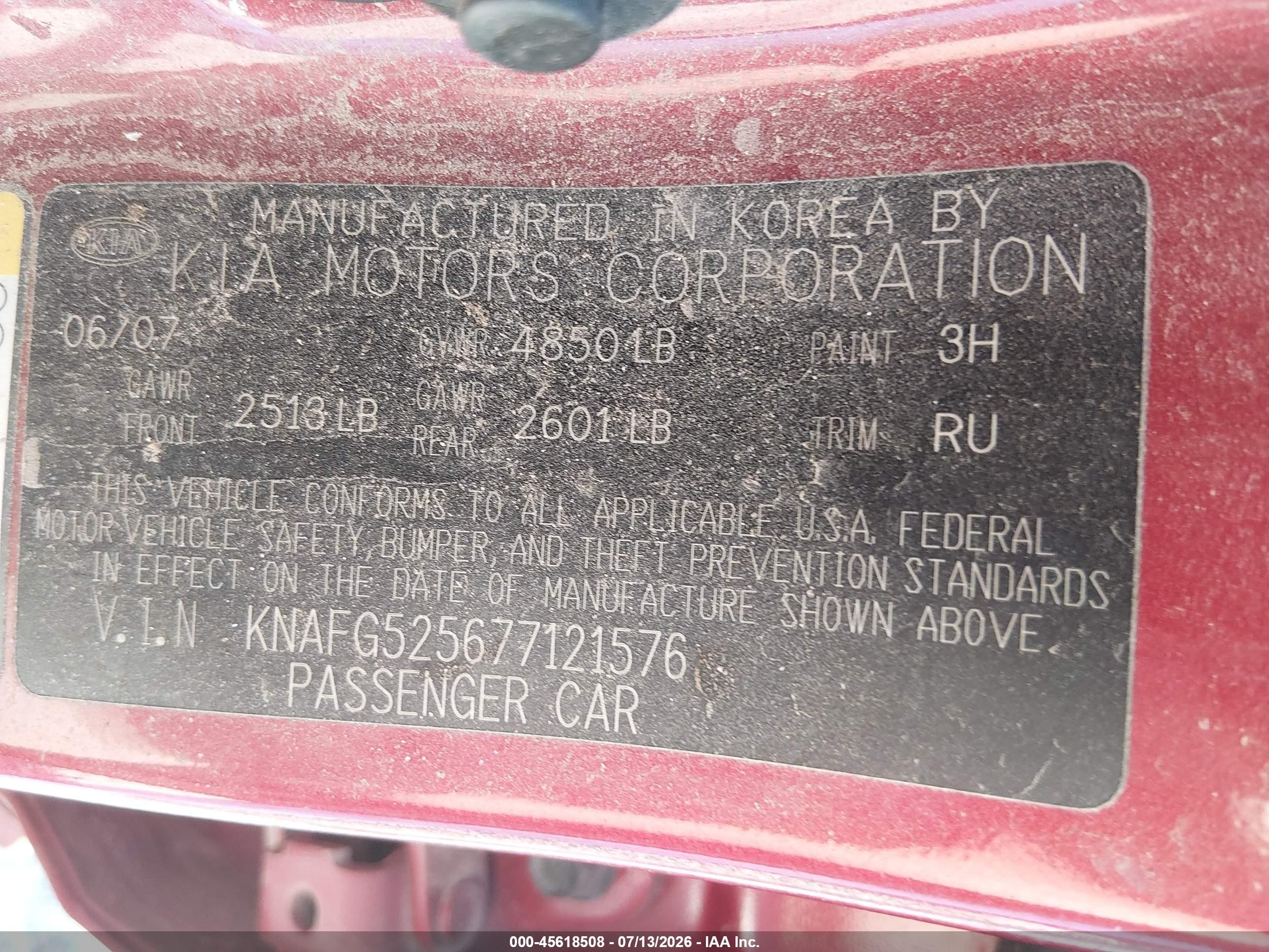 2007 Kia Rondo Lx Gold vin: KNAFG525677121576