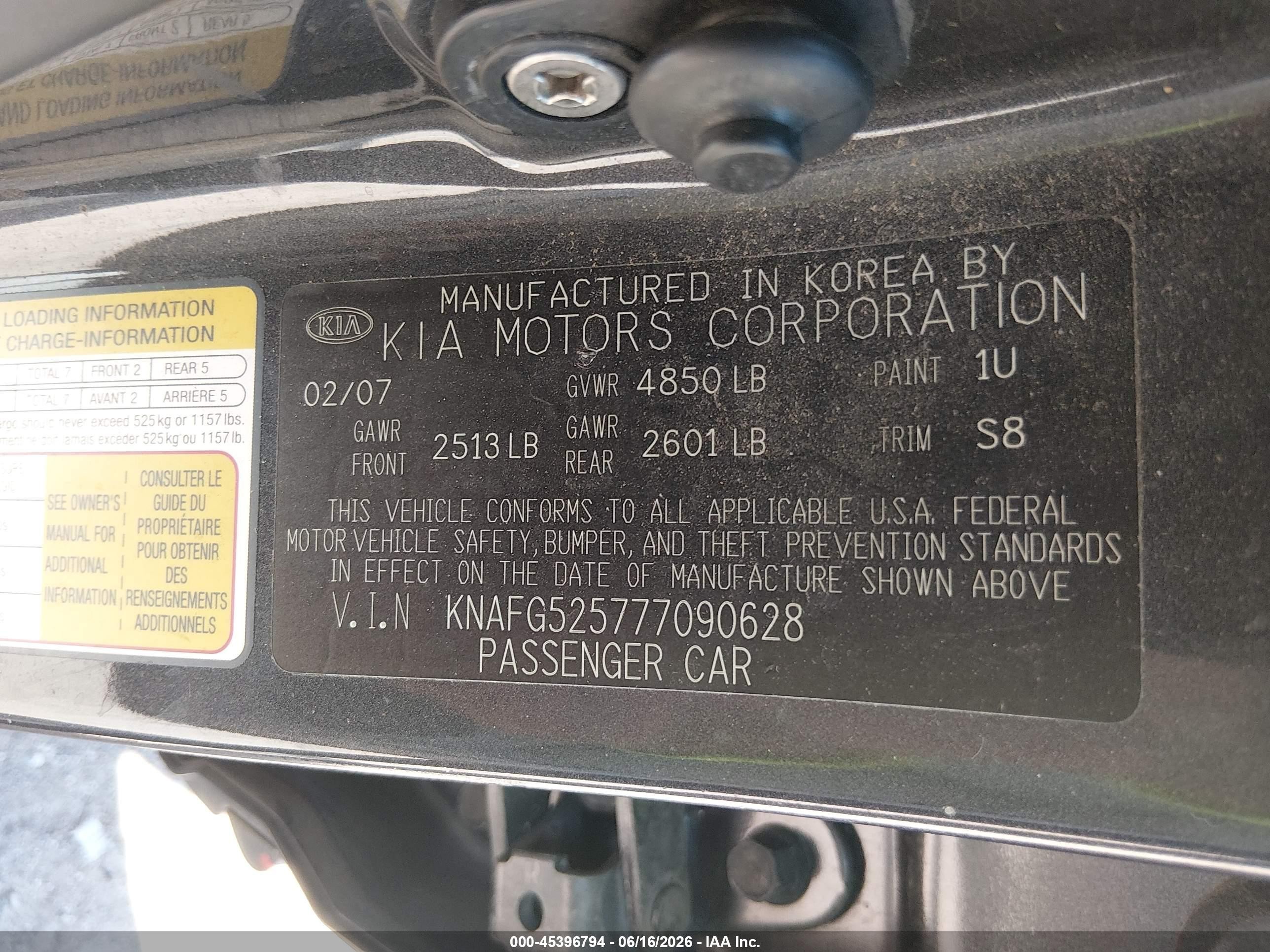 2007 Kia Rondo Lx Gray vin: KNAFG525777090628