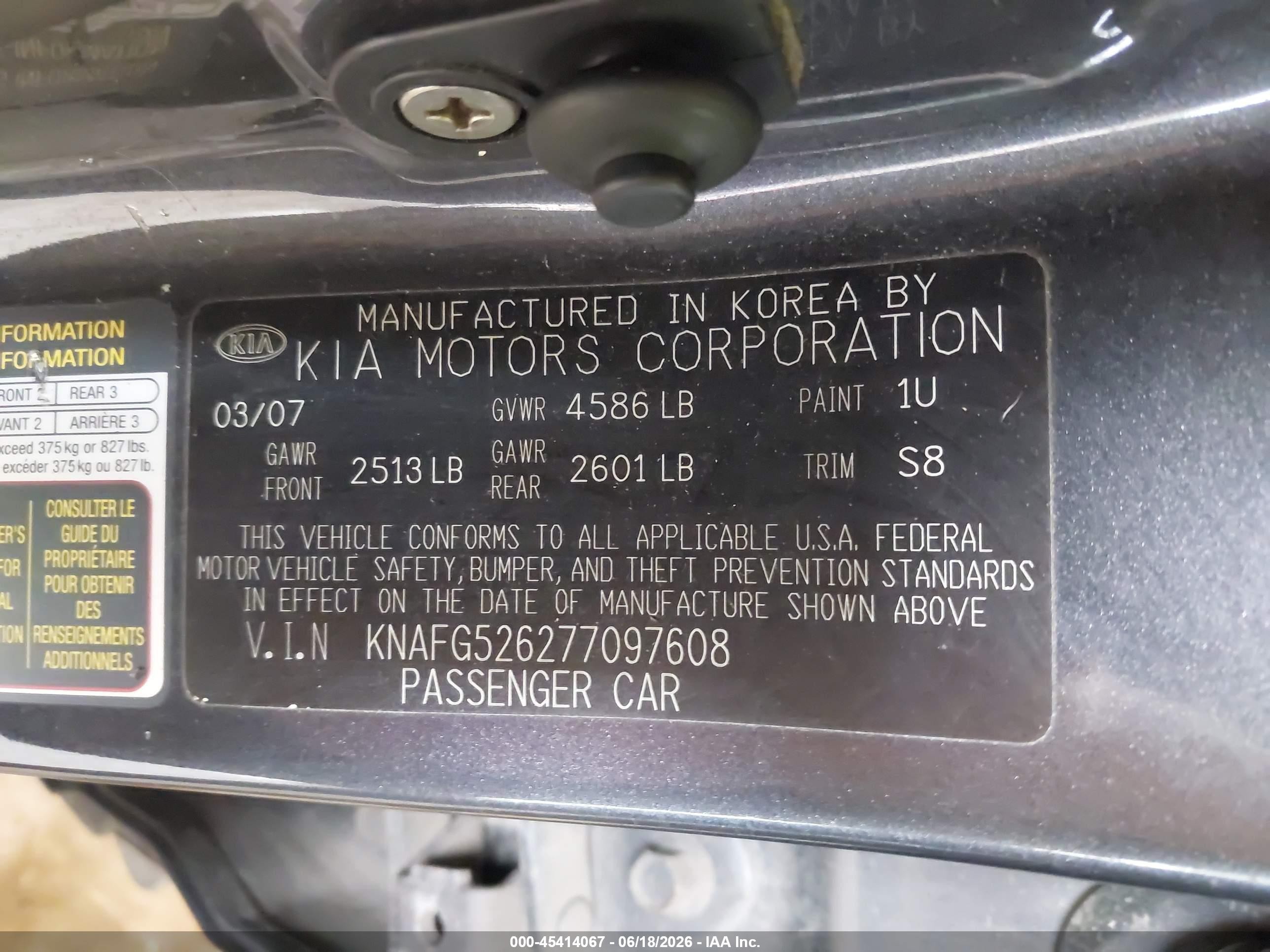 2007 Kia Rondo Ex V6 Gray vin: KNAFG526277097608