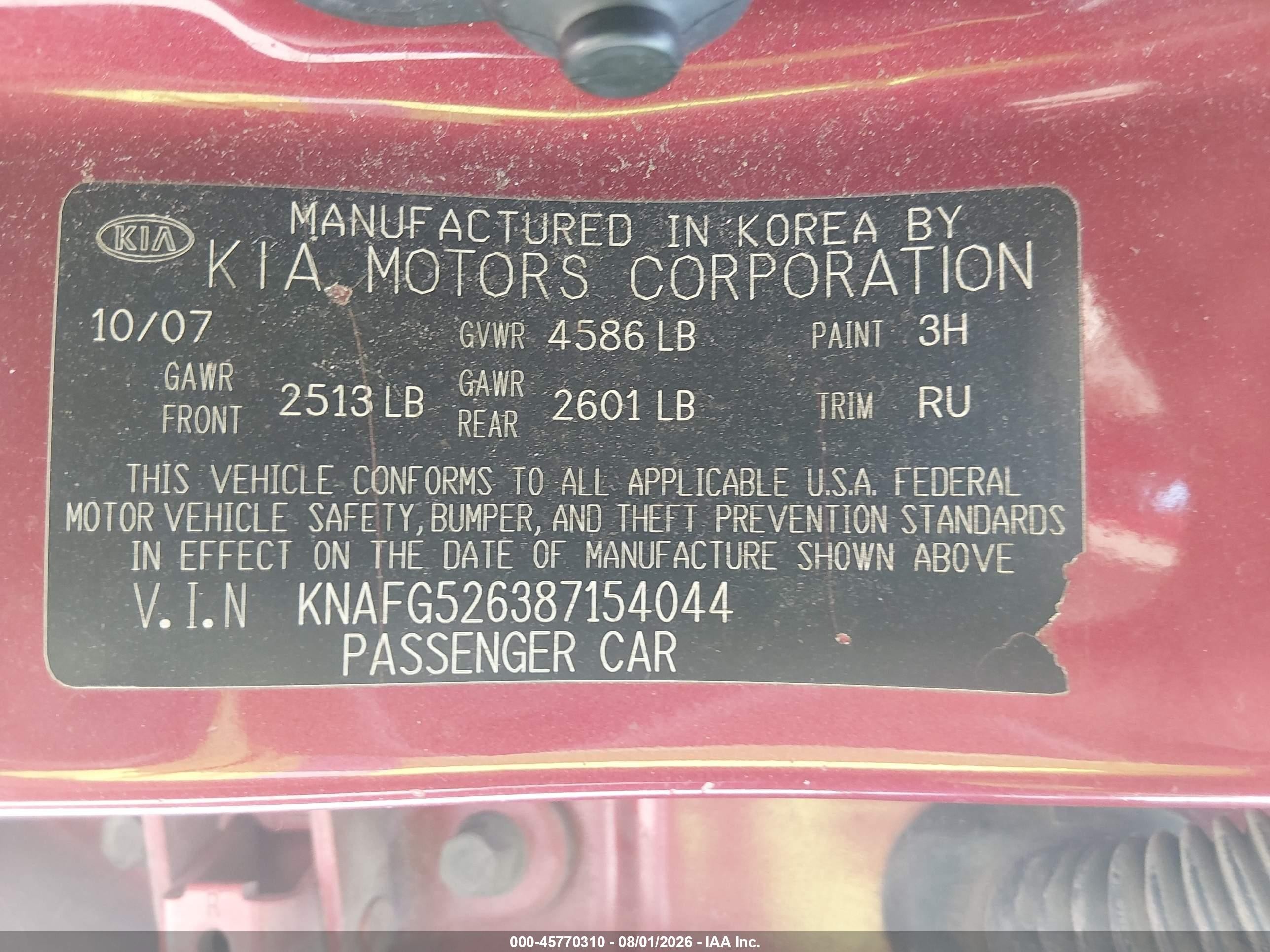 2008 Kia Rondo Lx V6 Red vin: KNAFG526387154044