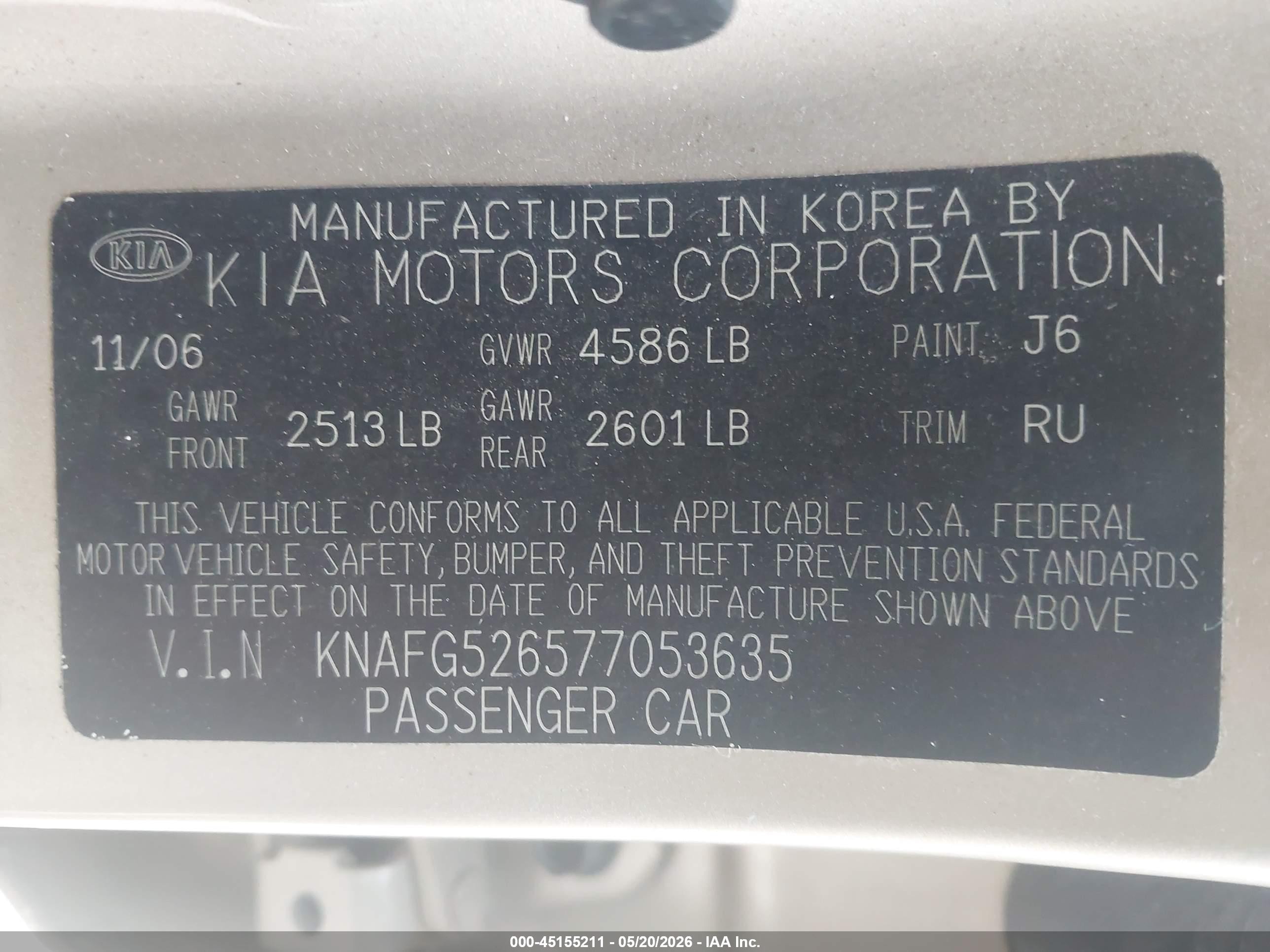 2007 Kia Rondo Ex V6 Gold vin: KNAFG526577053635