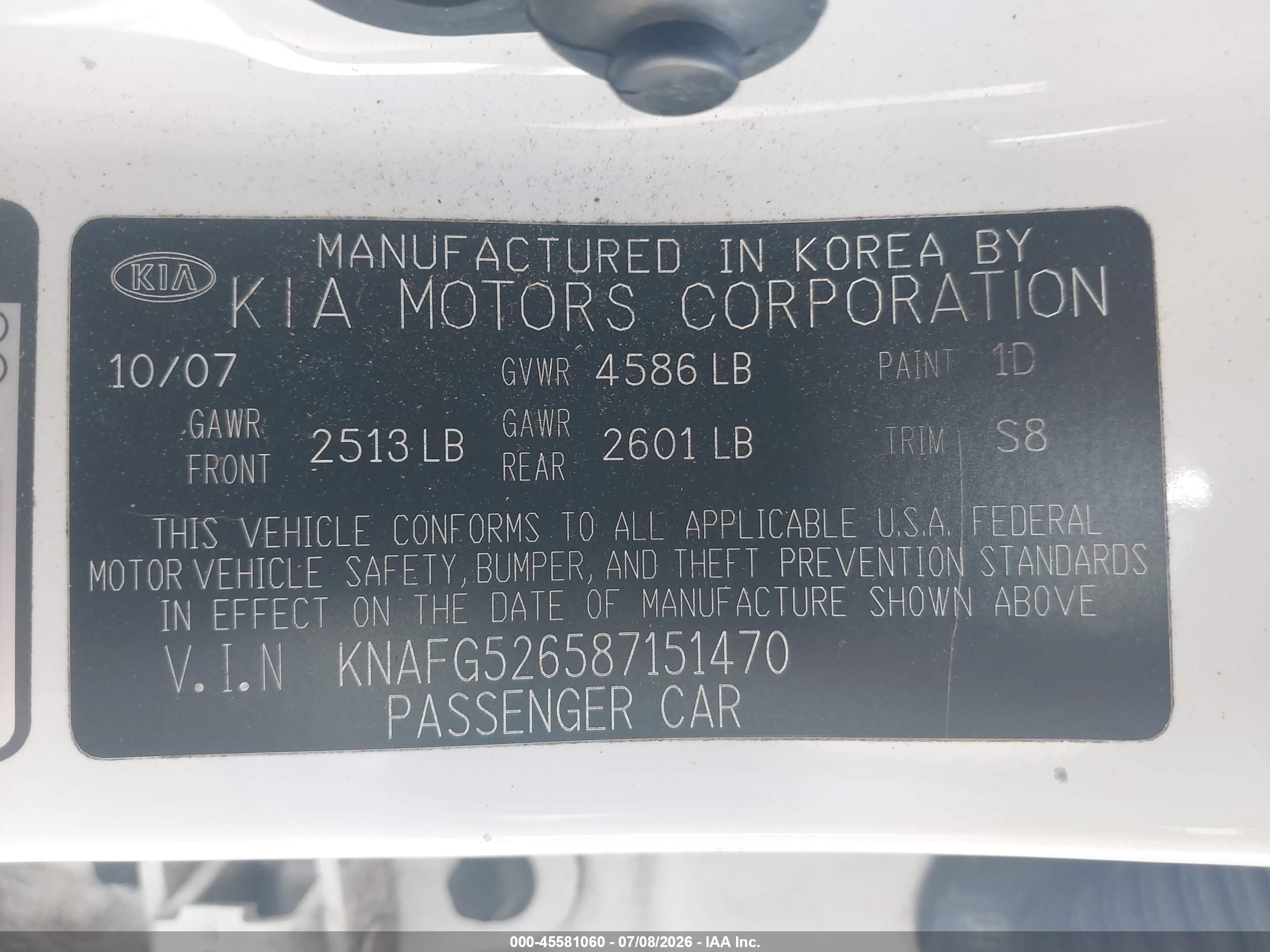 2008 Kia Rondo Lx V6 White vin: KNAFG526587151470