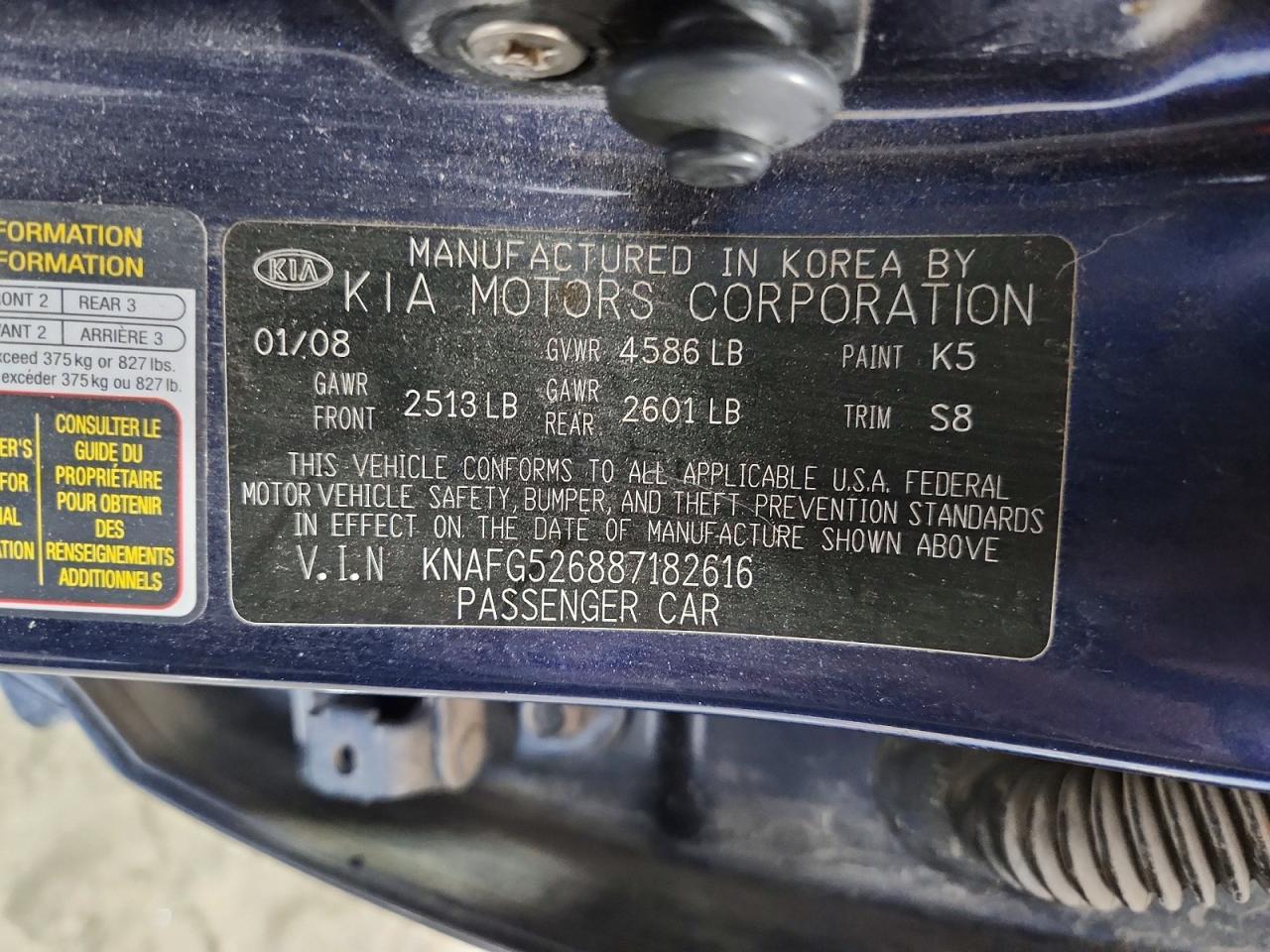 2008 Kia Rondo Lx Blue vin: KNAFG526887182616