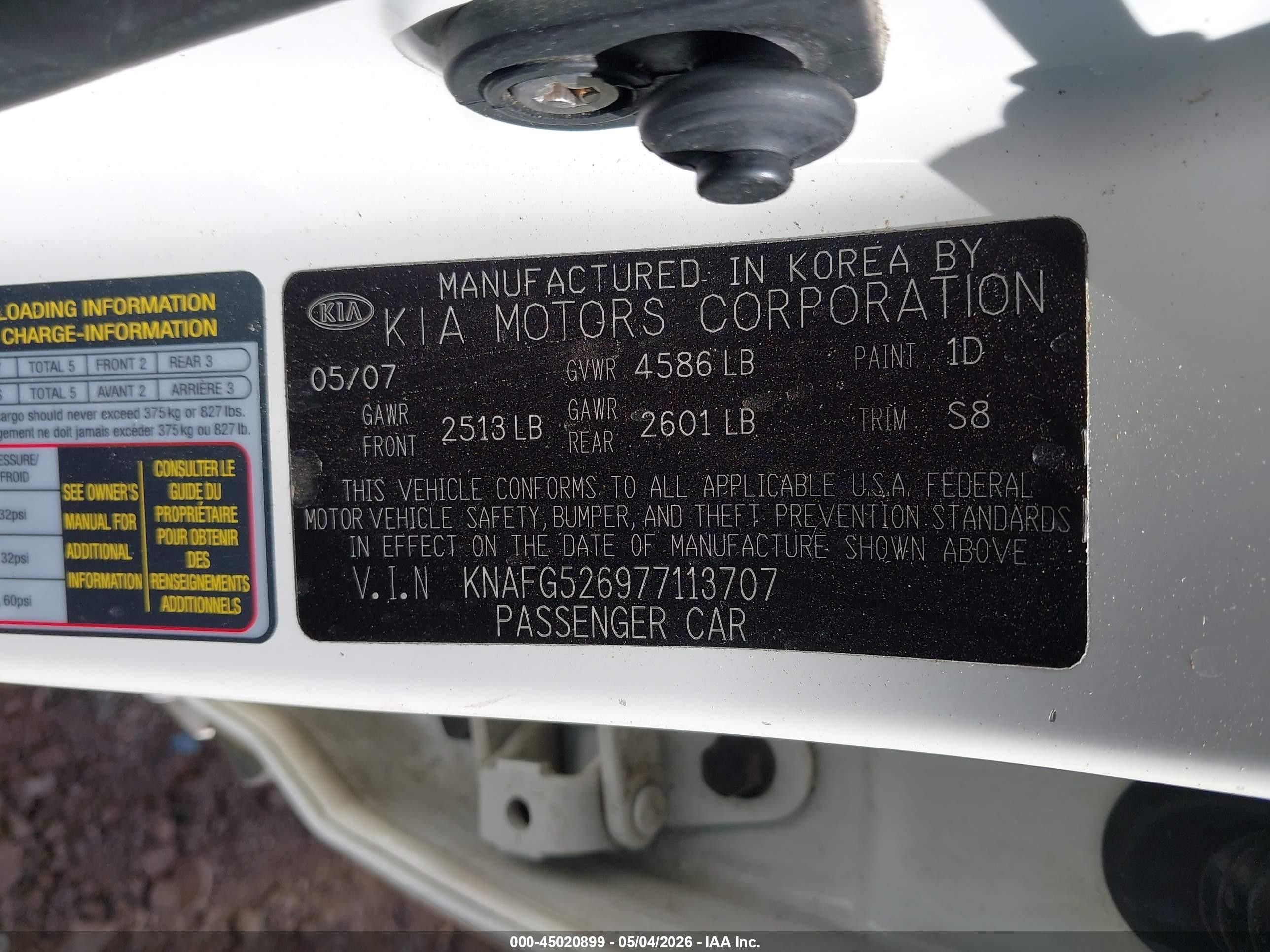 2007 Kia Rondo Ex V6 Белый vin: KNAFG526977113707