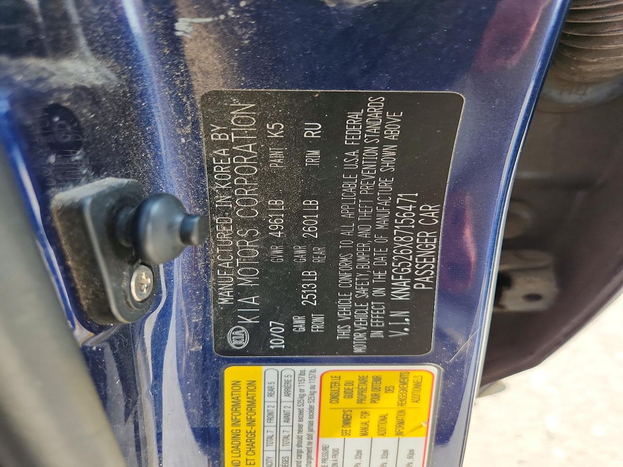 2008 Kia Rondo Lx Blue vin: KNAFG526X87156471