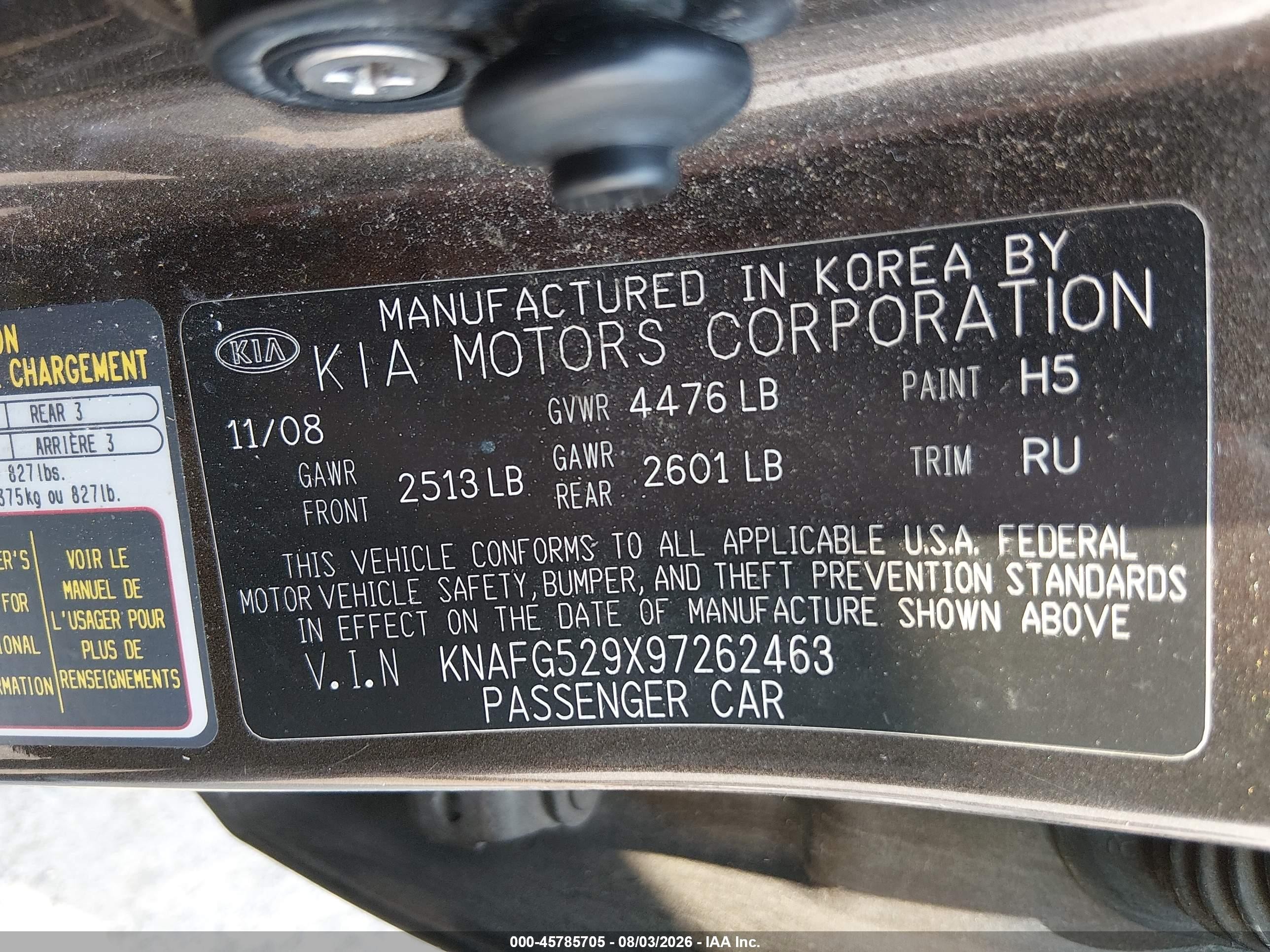 2009 Kia Rondo Lx Черный vin: KNAFG529X97262463