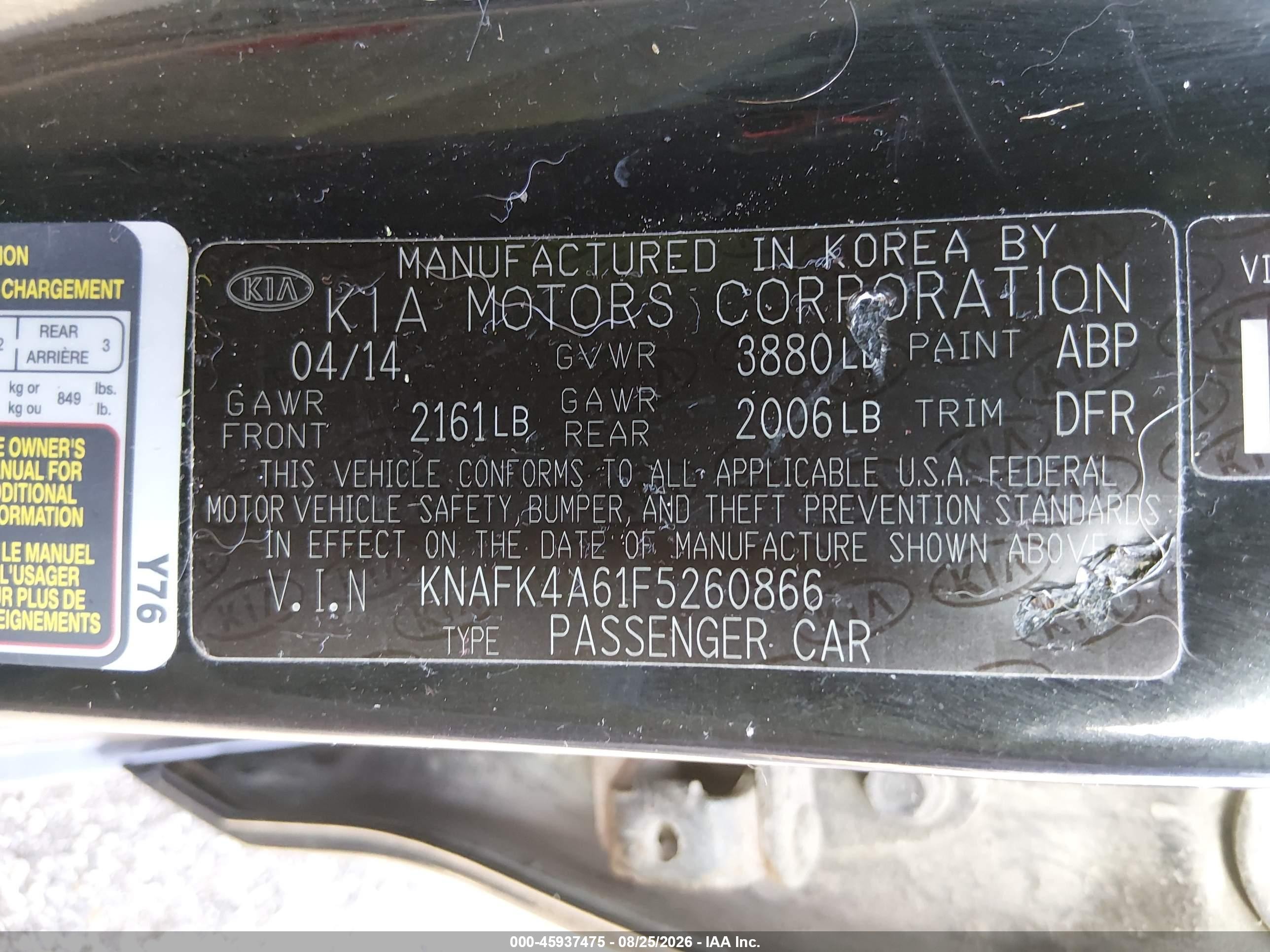 2015 Kia Forte Lx Black vin: KNAFK4A61F5260866