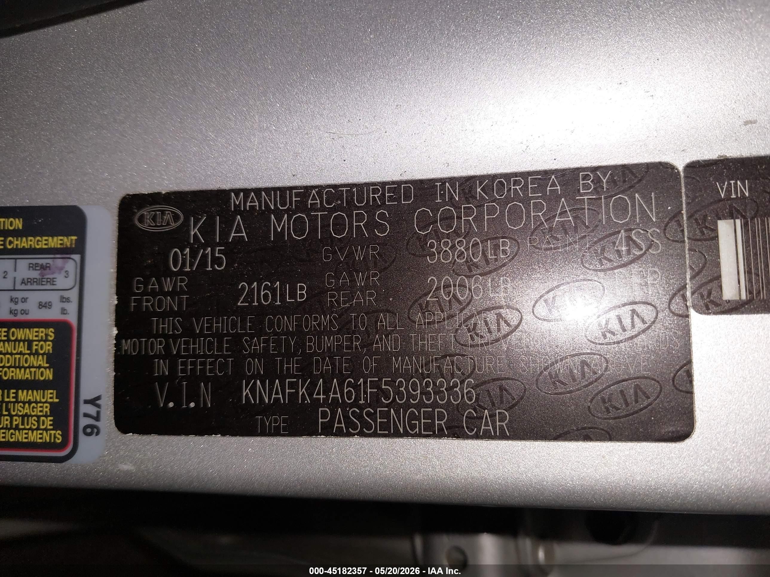 2015 Kia Forte Lx Silver vin: KNAFK4A61F5393336