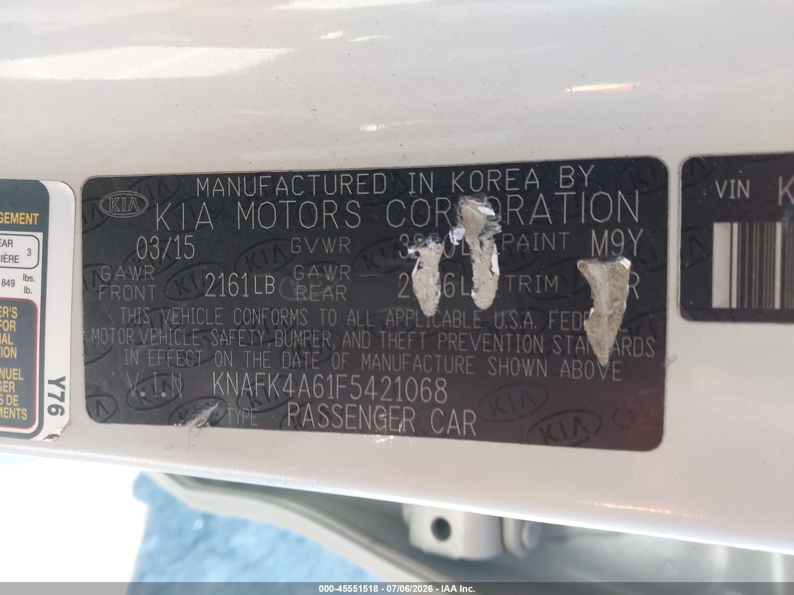 2015 Kia Forte Lx Белый vin: KNAFK4A61F5421068