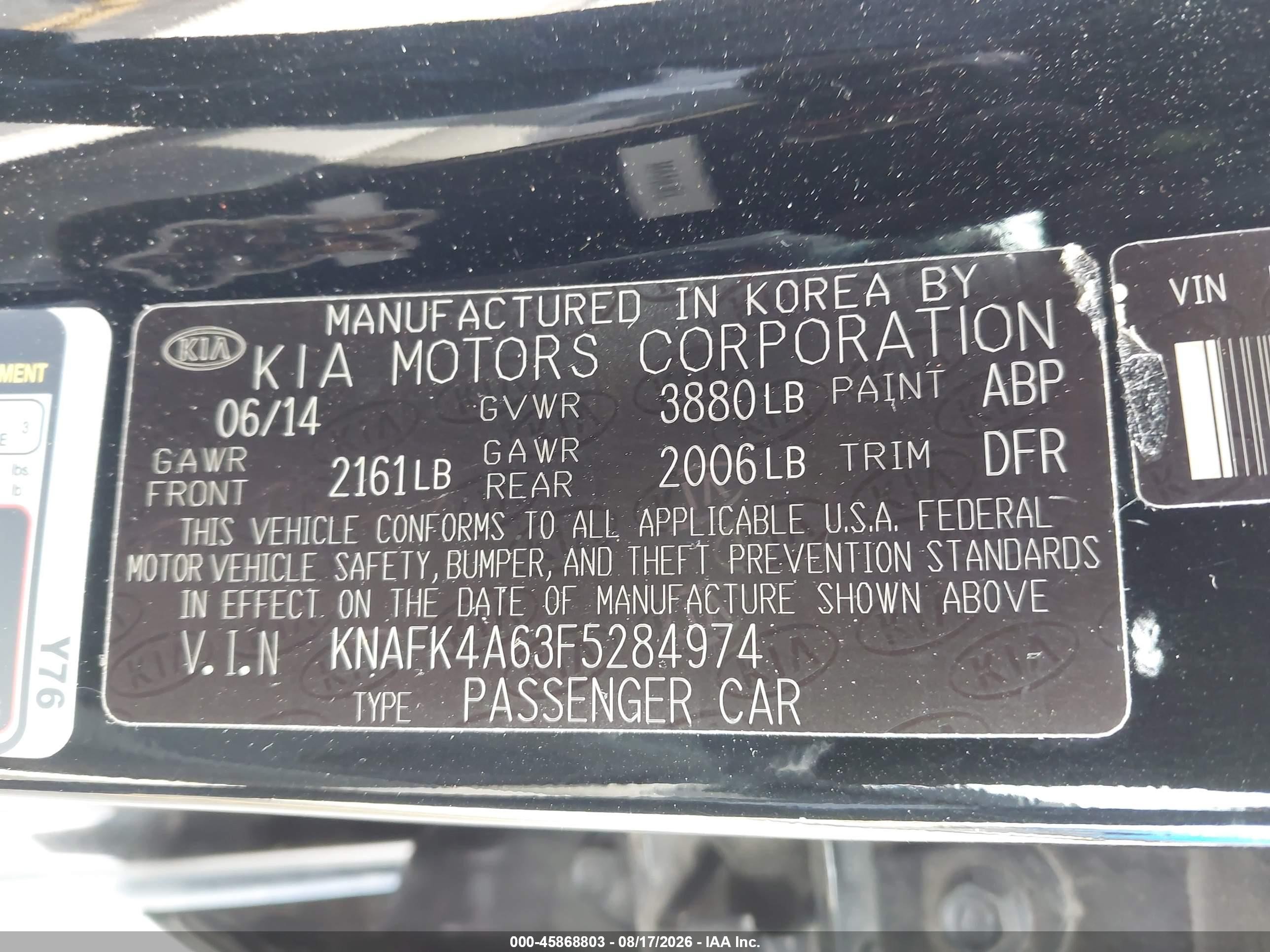 2015 Kia Forte Lx Black vin: KNAFK4A63F5284974