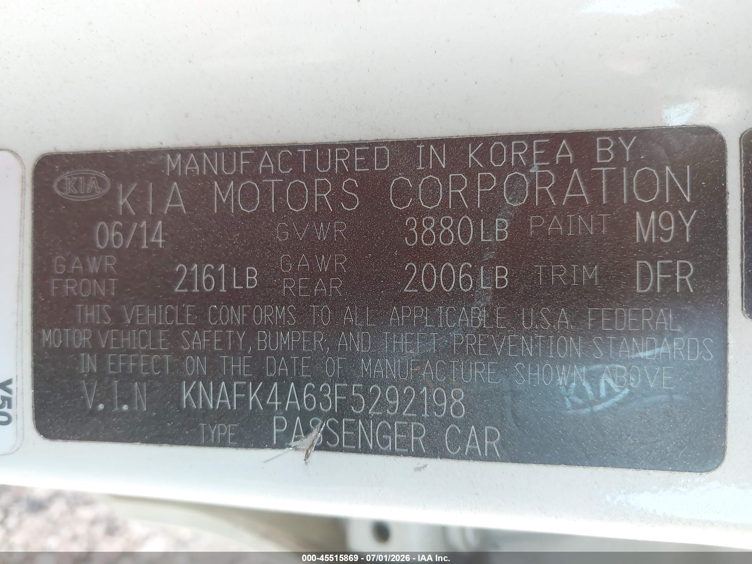 2015 Kia Forte Lx White vin: KNAFK4A63F5292198