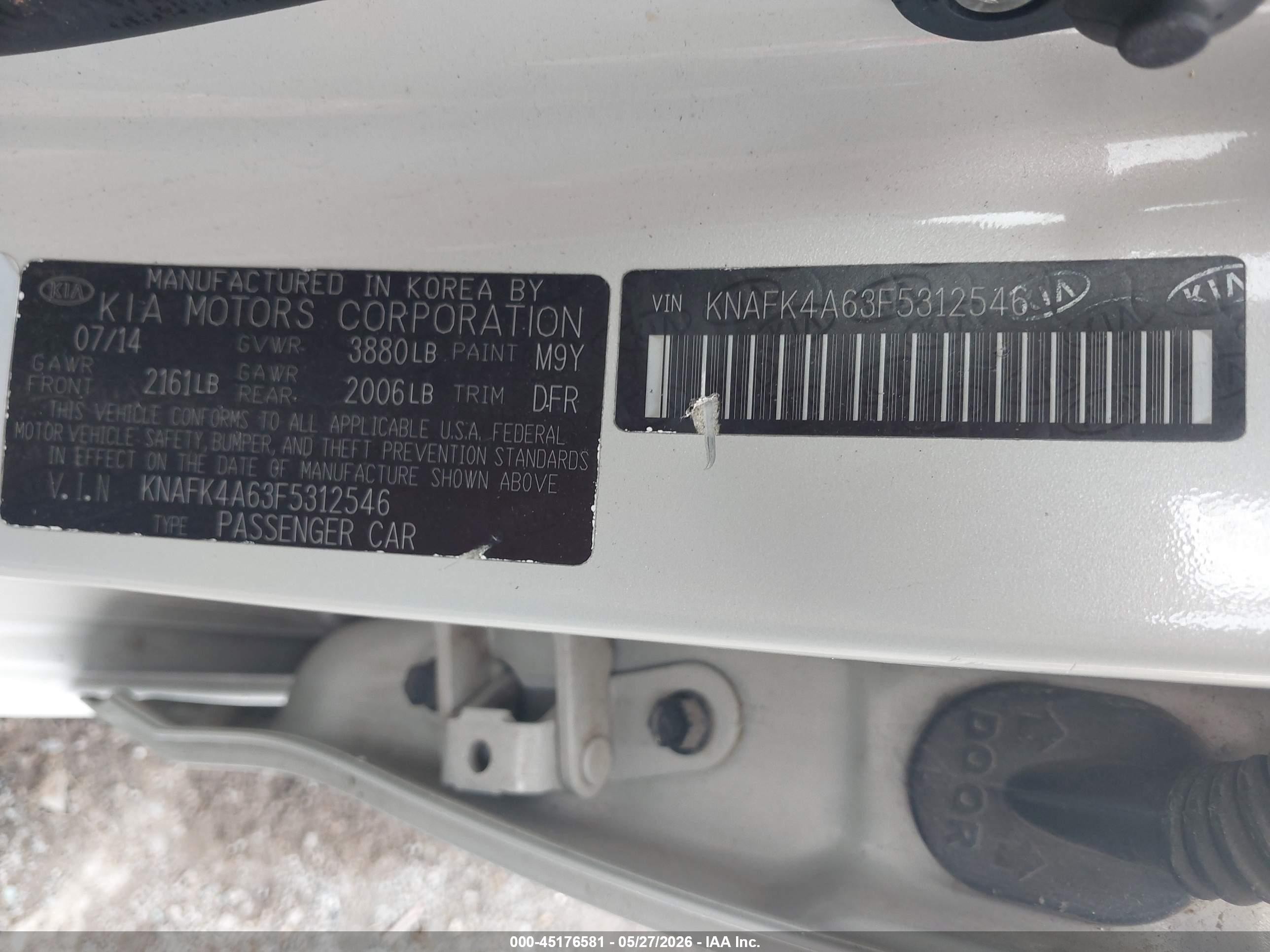 2015 Kia Forte Lx White vin: KNAFK4A63F5312546