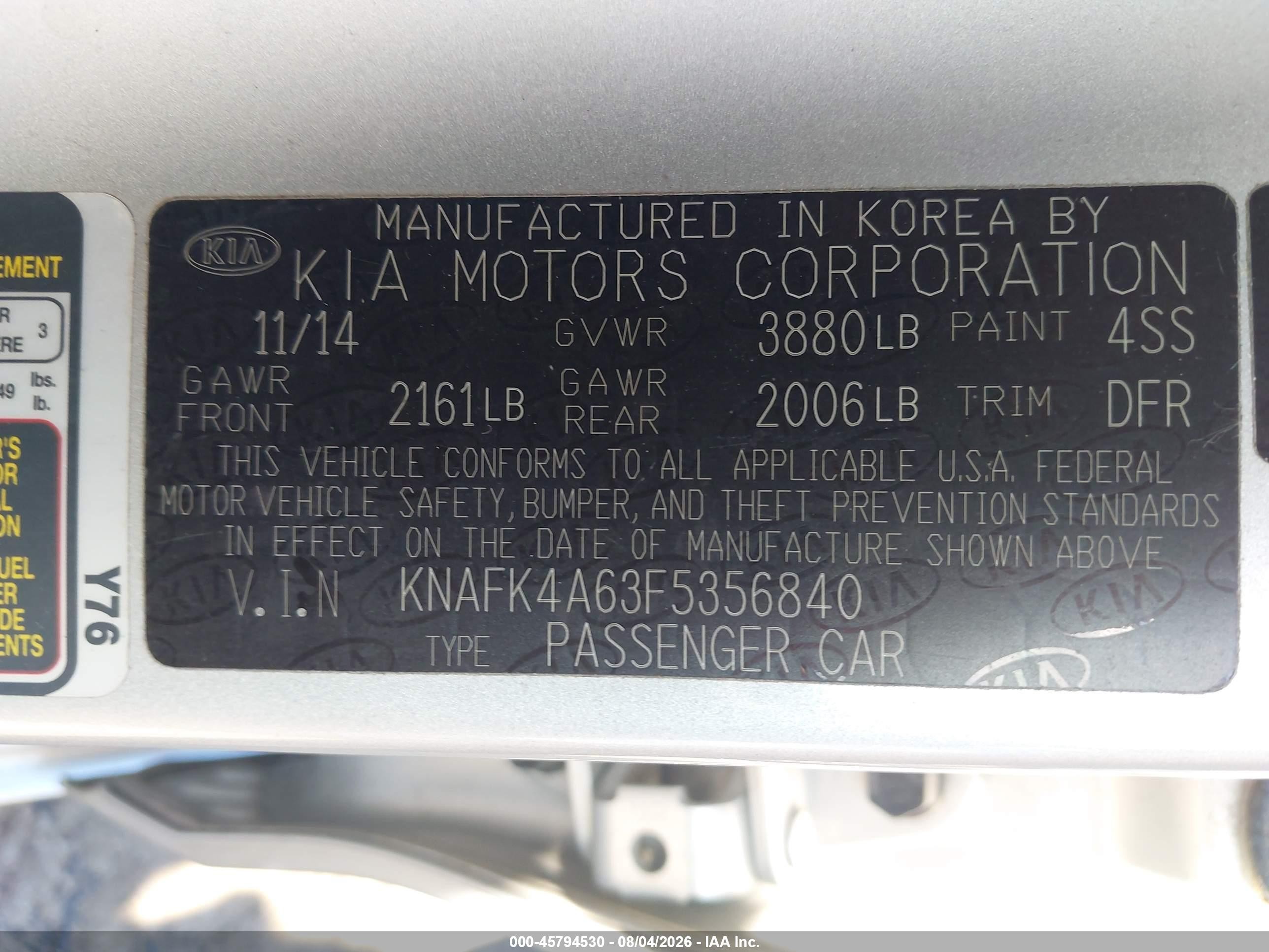 2015 Kia Forte Lx Silver vin: KNAFK4A63F5356840