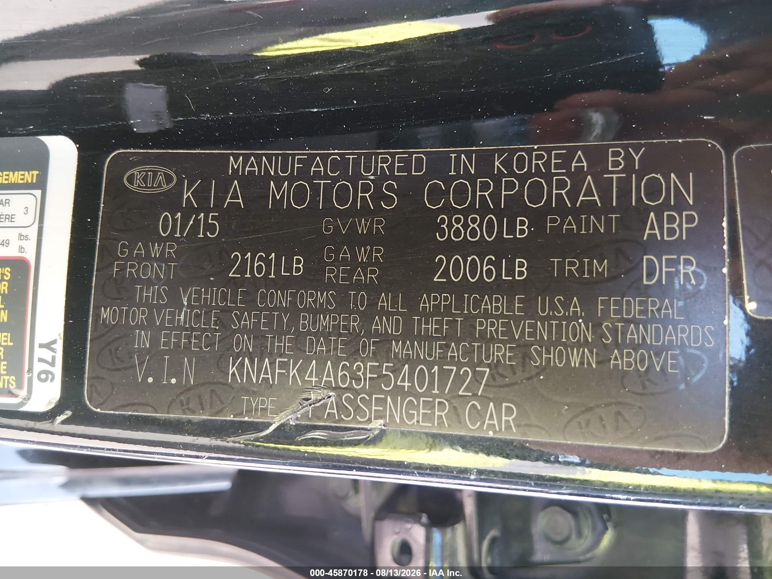 2015 Kia Forte Lx Black vin: KNAFK4A63F5401727