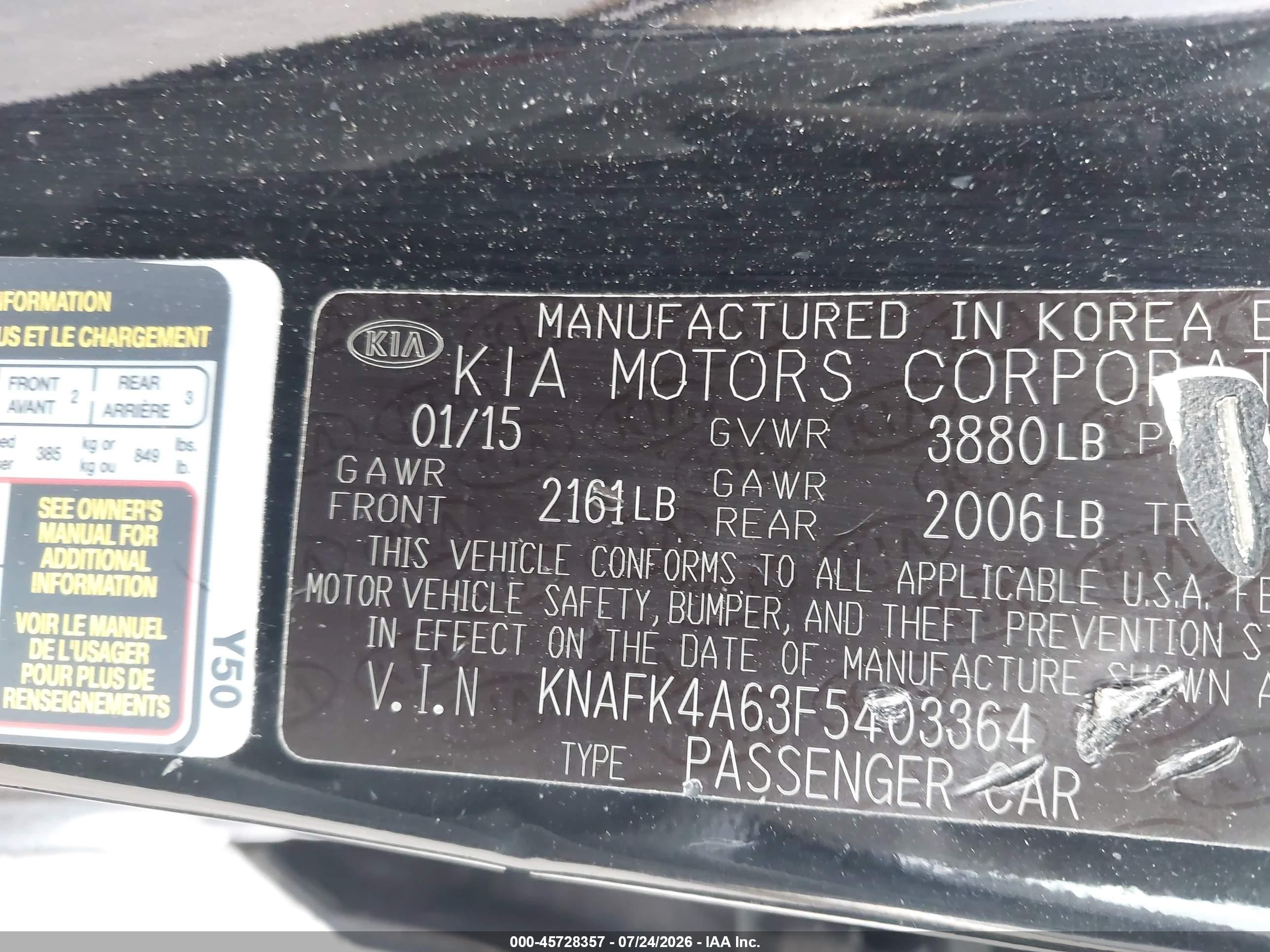 2015 Kia Forte Lx Black vin: KNAFK4A63F5403364
