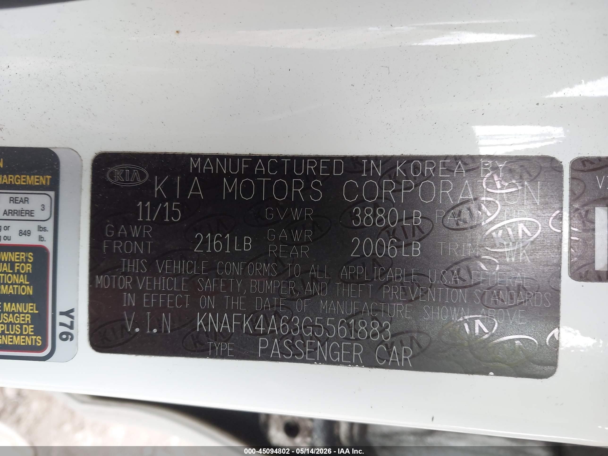 2016 Kia Forte Lx White vin: KNAFK4A63G5561883
