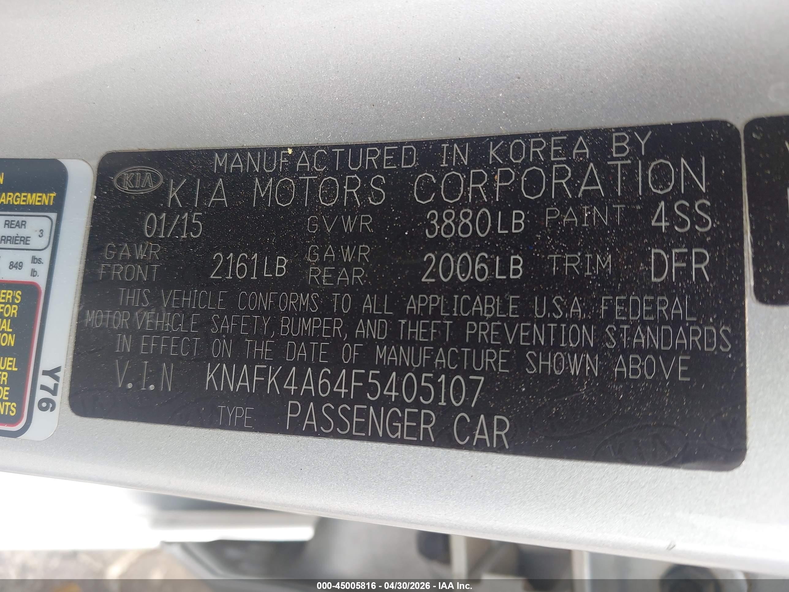 2015 Kia Forte Lx Silver vin: KNAFK4A64F5405107