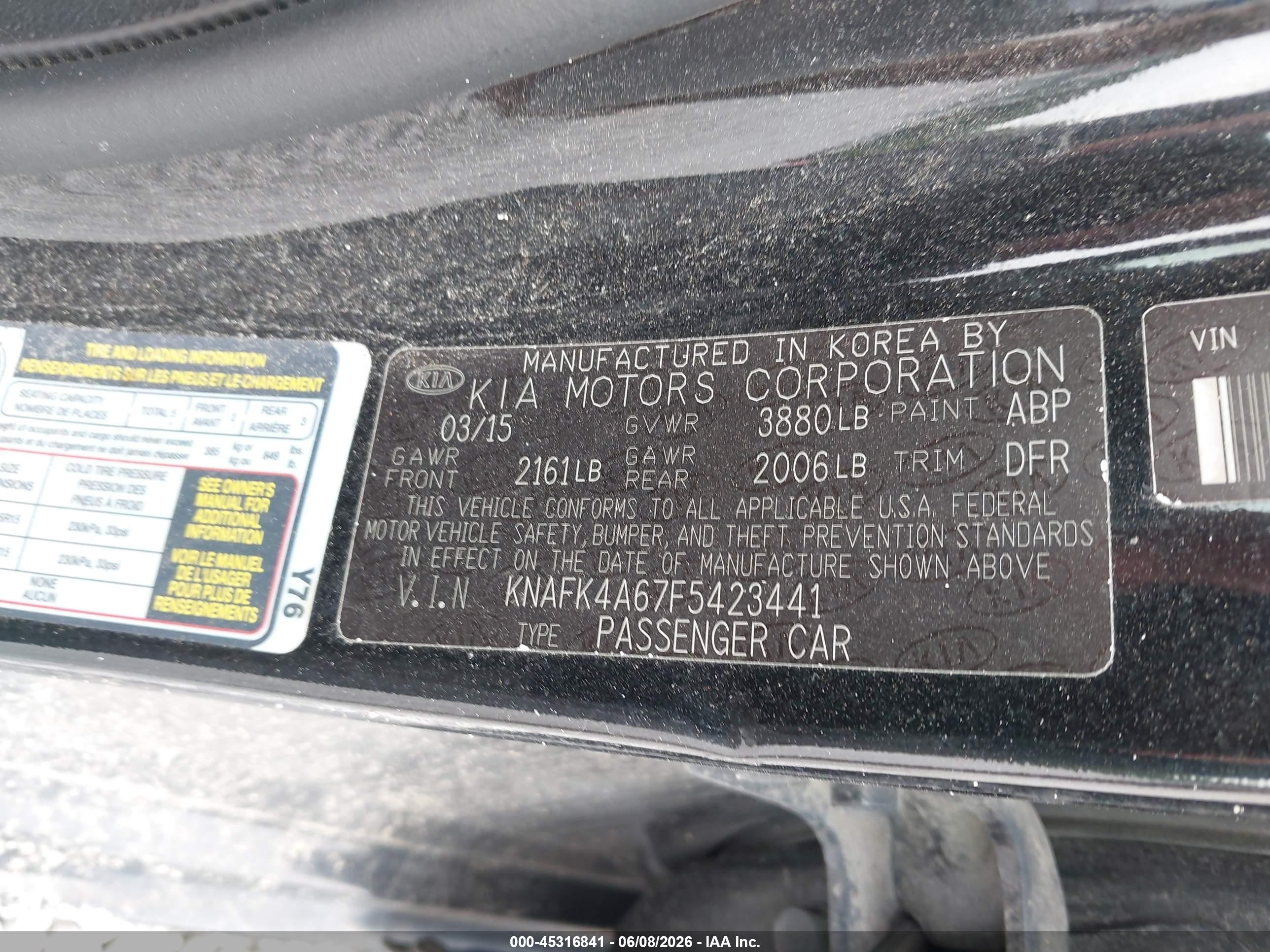 2015 Kia Forte Lx Black vin: KNAFK4A67F5423441