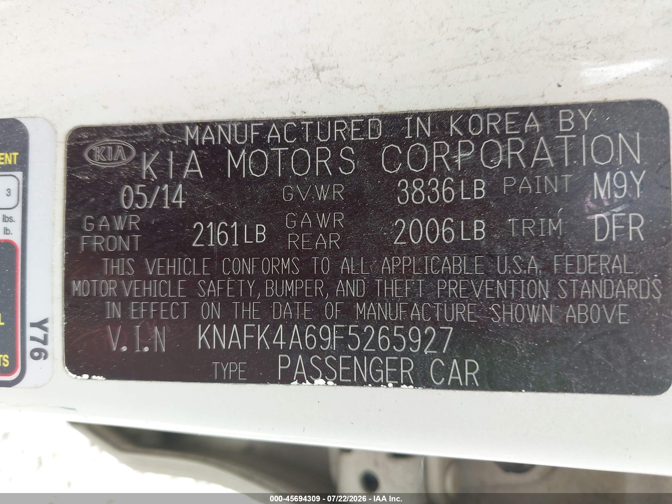 2015 Kia Forte Lx White vin: KNAFK4A69F5265927