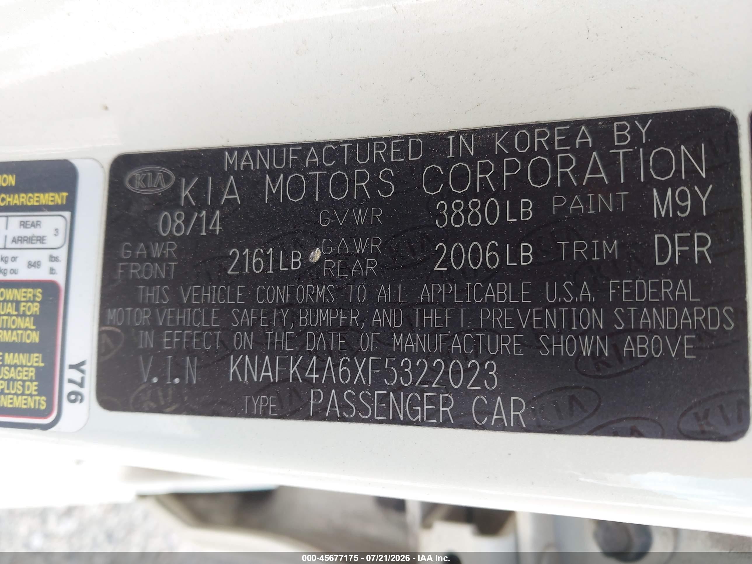 2015 Kia Forte Lx Cream vin: KNAFK4A6XF5322023