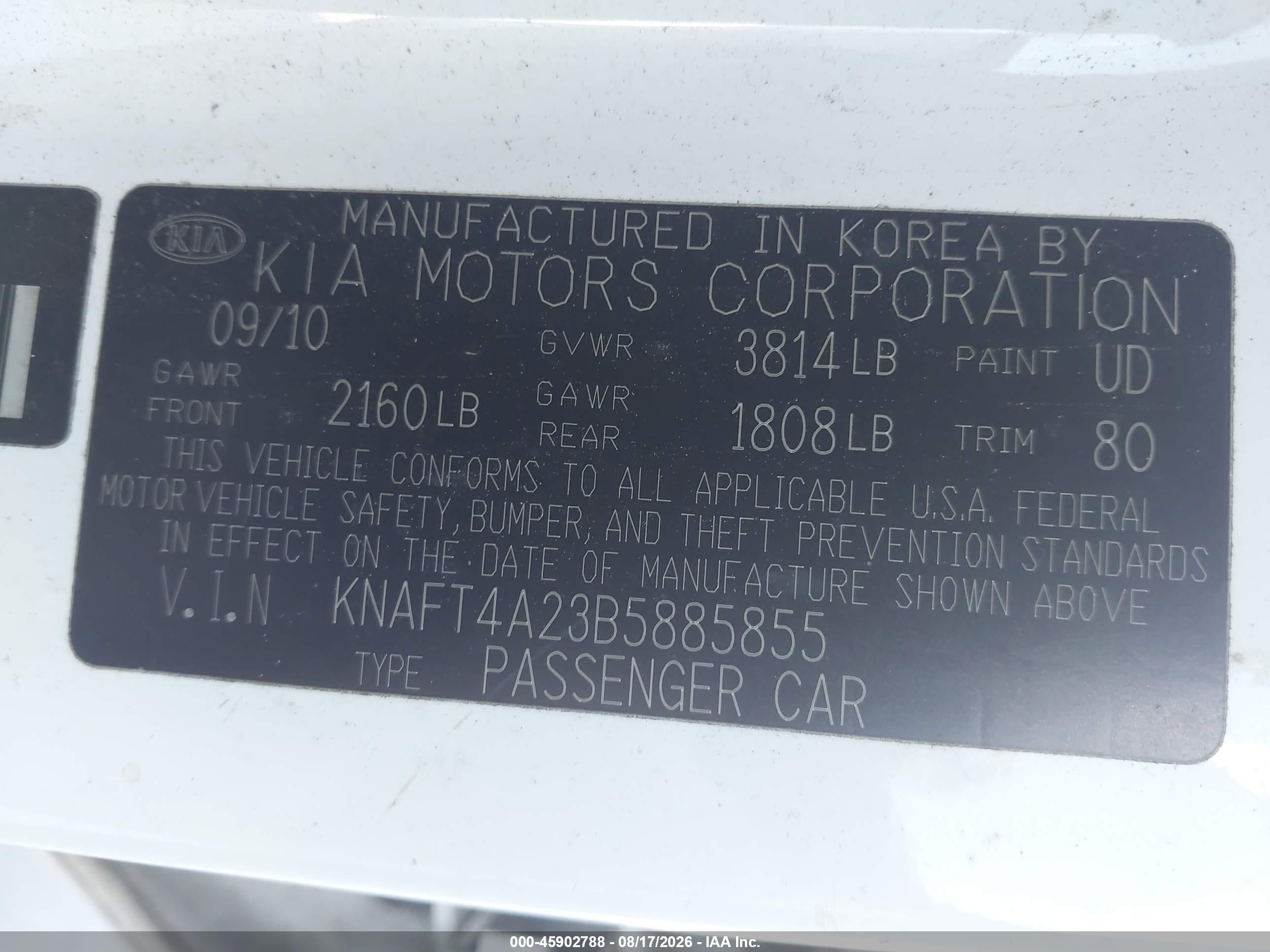 2011 Kia Forte Lx White vin: KNAFT4A23B5885855
