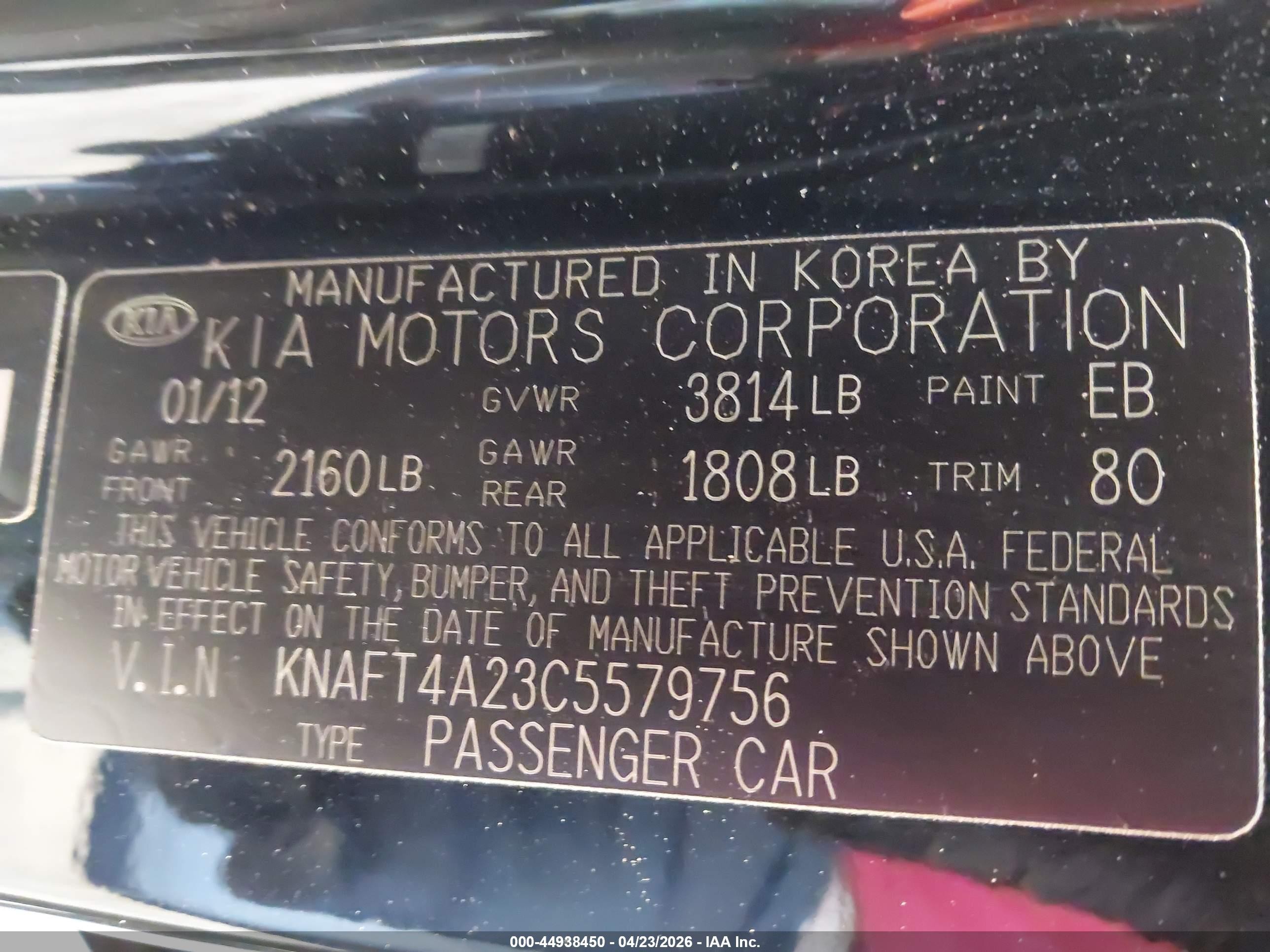 2012 Kia Forte Lx Black vin: KNAFT4A23C5579756