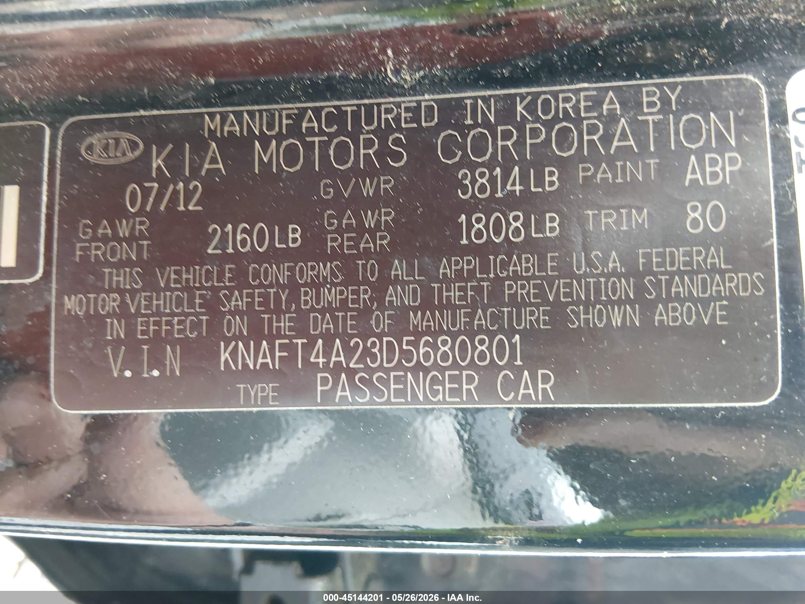 2013 Kia Forte Lx Black vin: KNAFT4A23D5680801