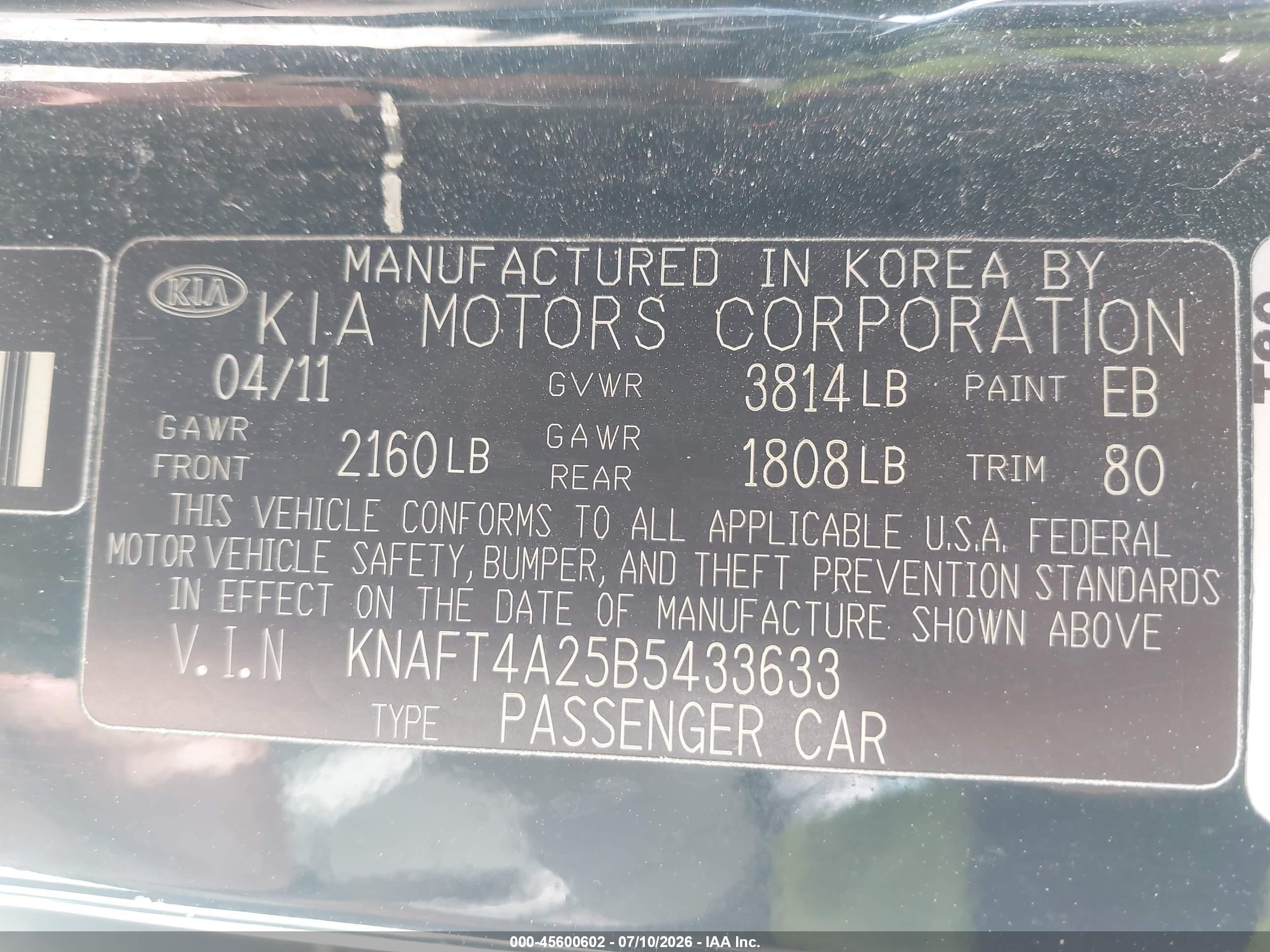 2011 Kia Forte Lx Black vin: KNAFT4A25B5433633