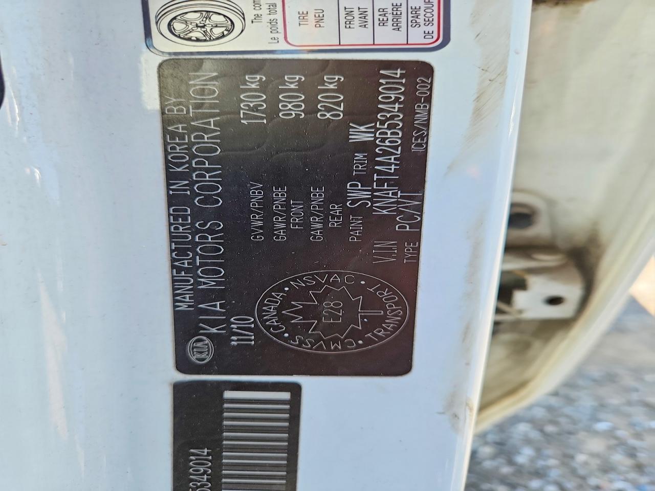 2011 Kia Forte Lx White vin: KNAFT4A26B5349014