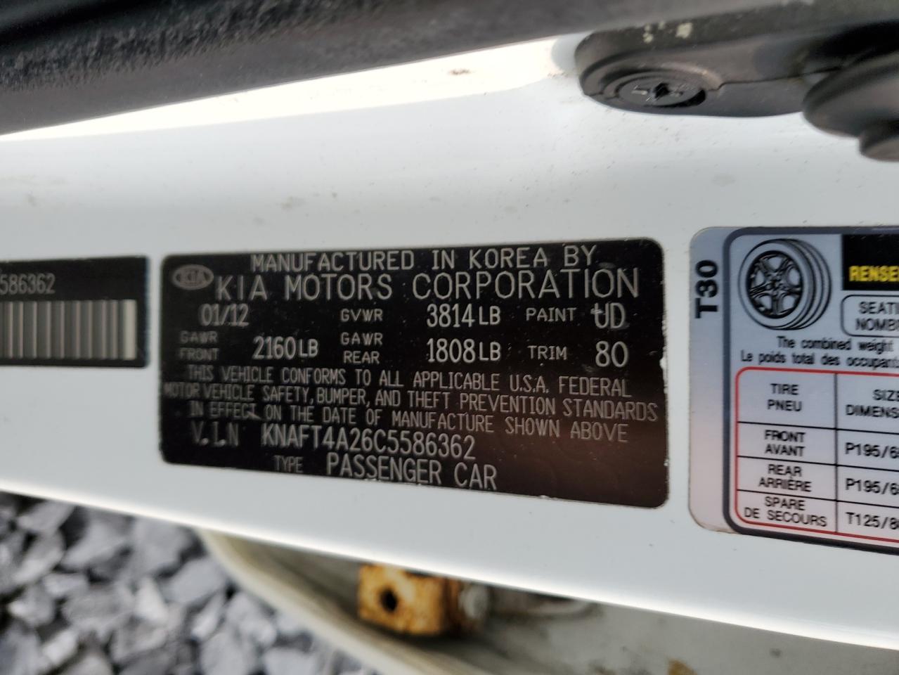 2012 Kia Forte Lx White vin: KNAFT4A26C5586362