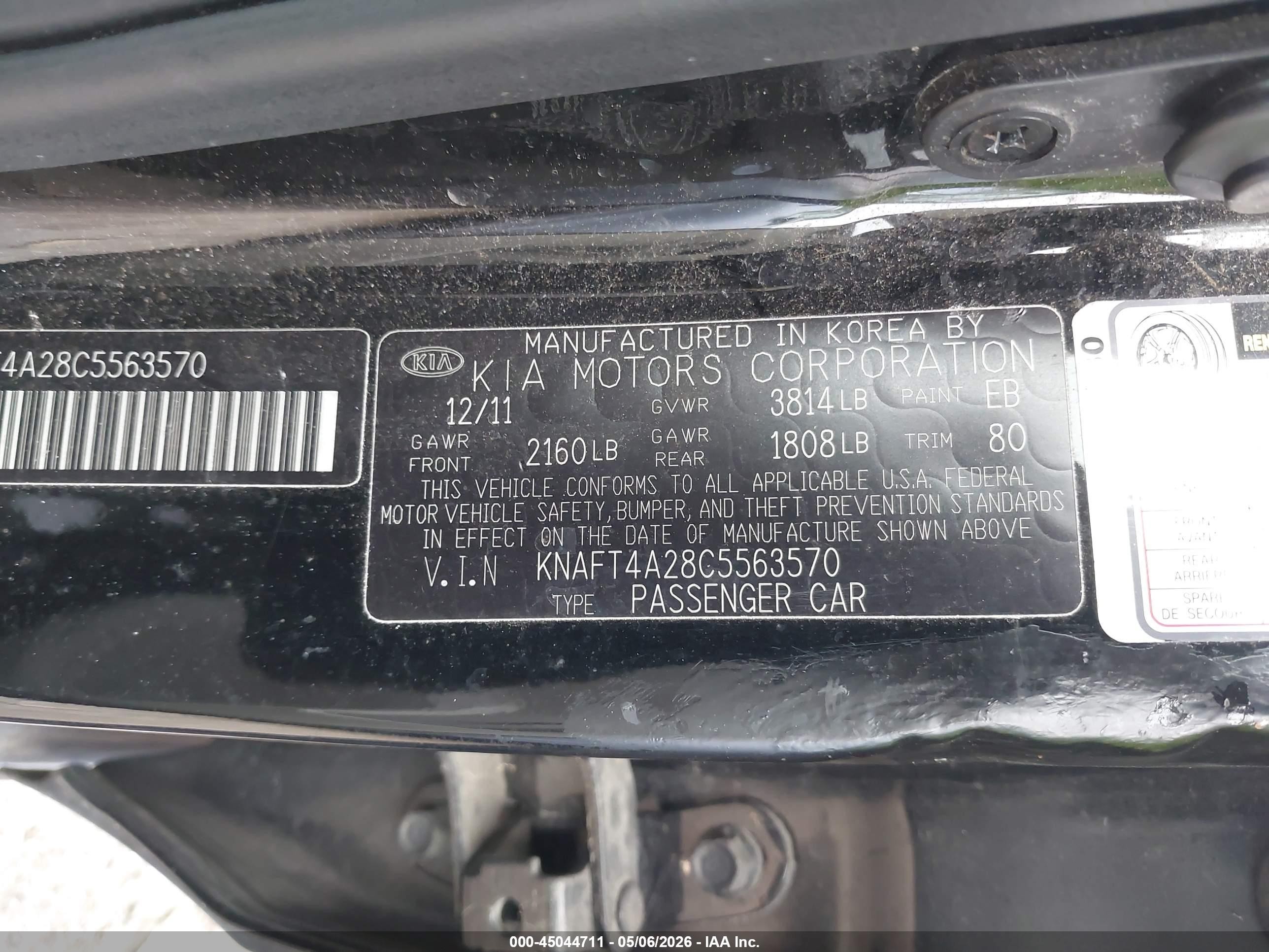 2012 Kia Forte Lx Черный vin: KNAFT4A28C5563570