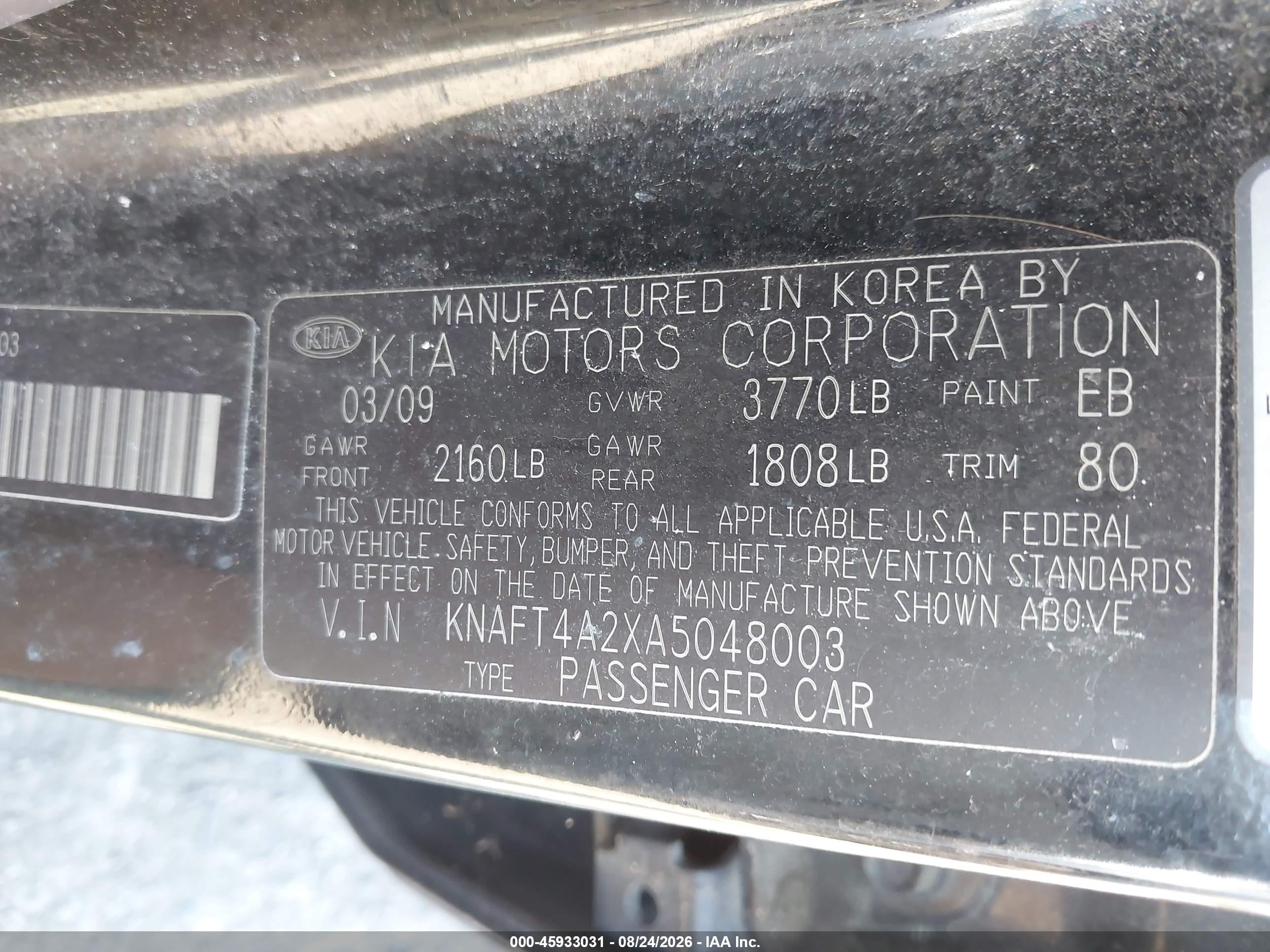 2010 Kia Forte Lx Black vin: KNAFT4A2XA5048003